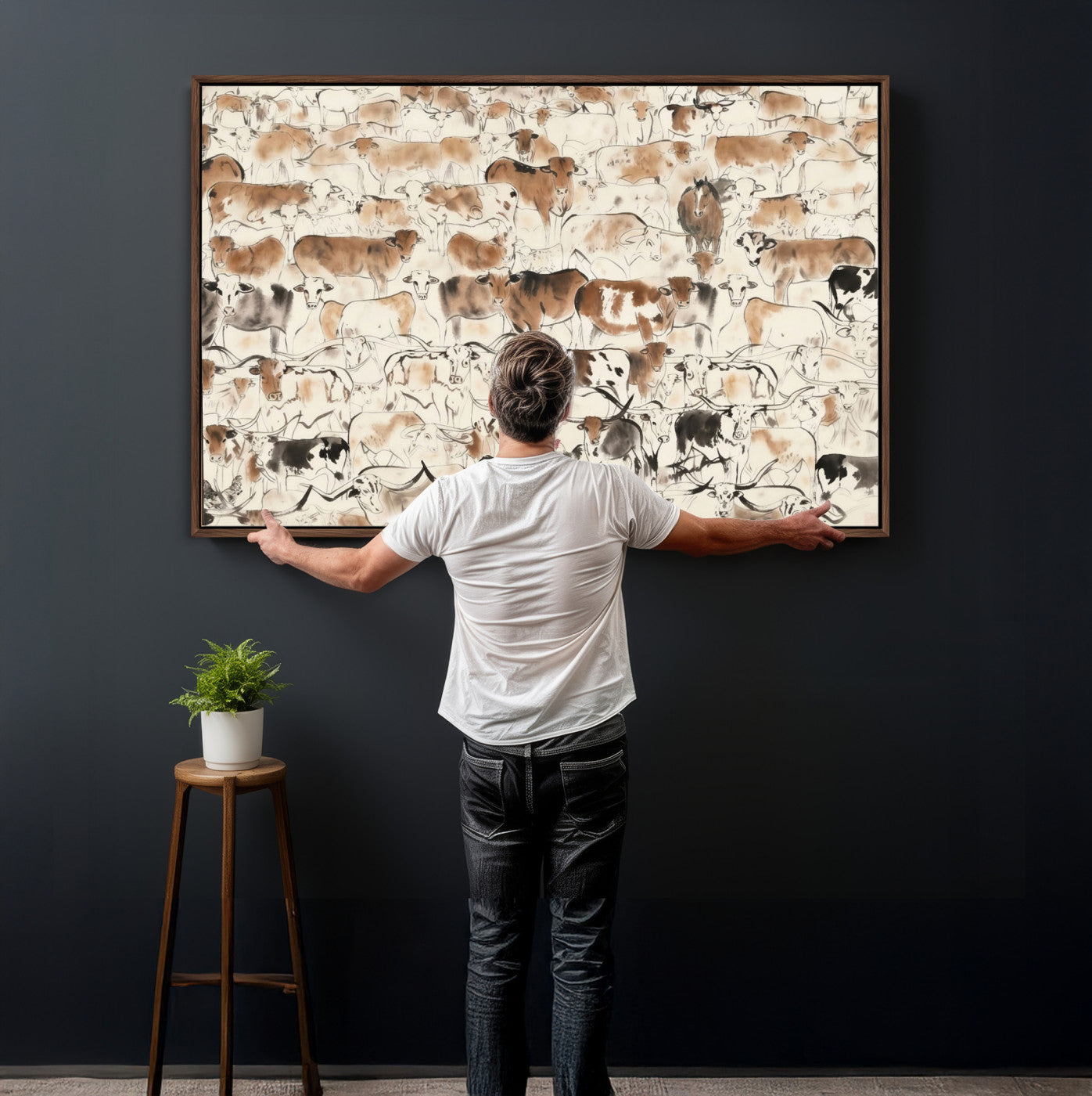 69961368-MGV-CV-36X24 - Farmhouse Animals Wall Art Canvas Print - Abstract Farm Animal Drawing Mid-Century Wall Art for Cabin Decor