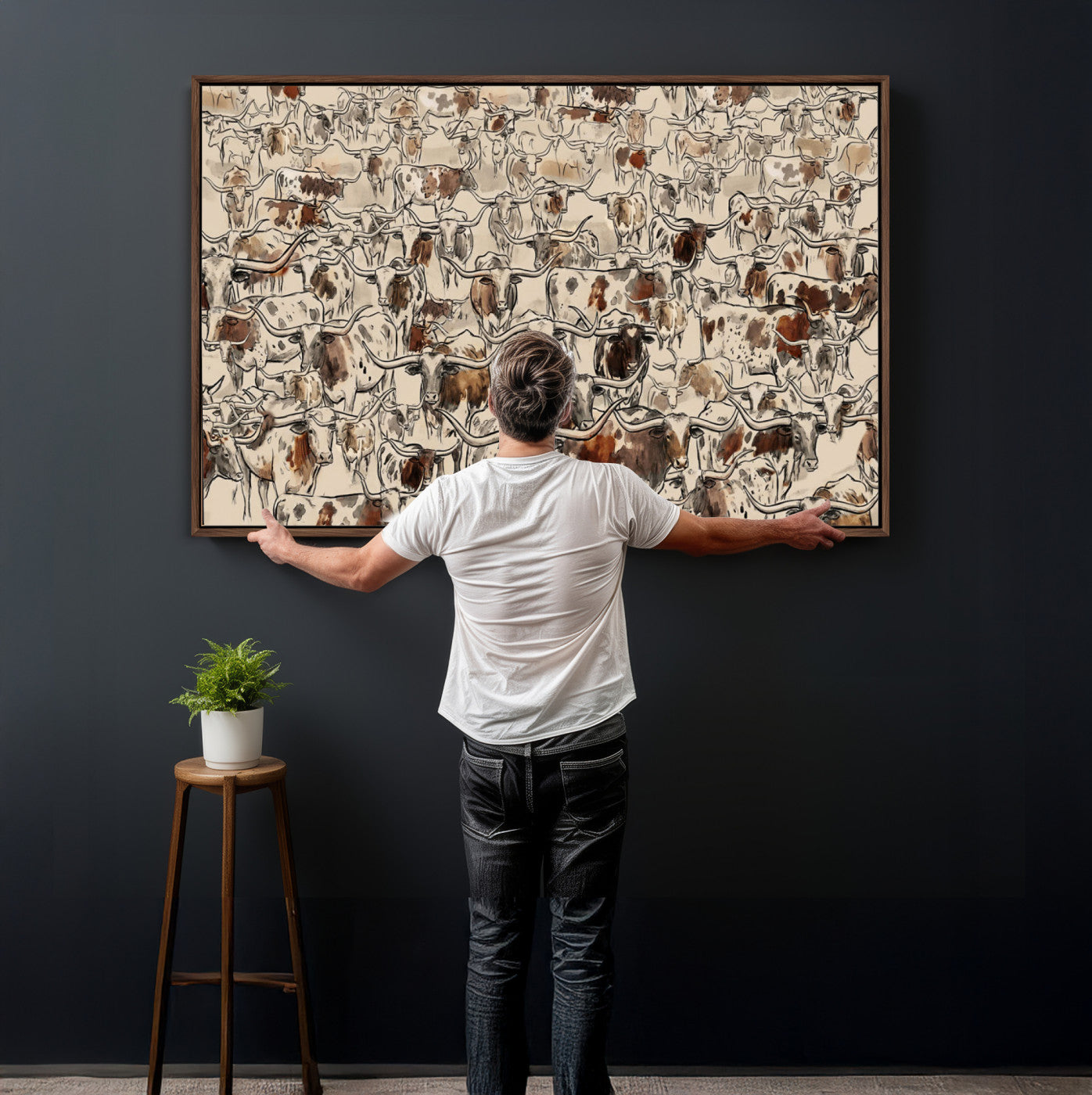 94808502-MGV-CV-36X24 - Farmhouse Animals Wall Art Canvas Print - Abstract Farm Animal Drawing Mid-Century Wall Art for Cabin Decor