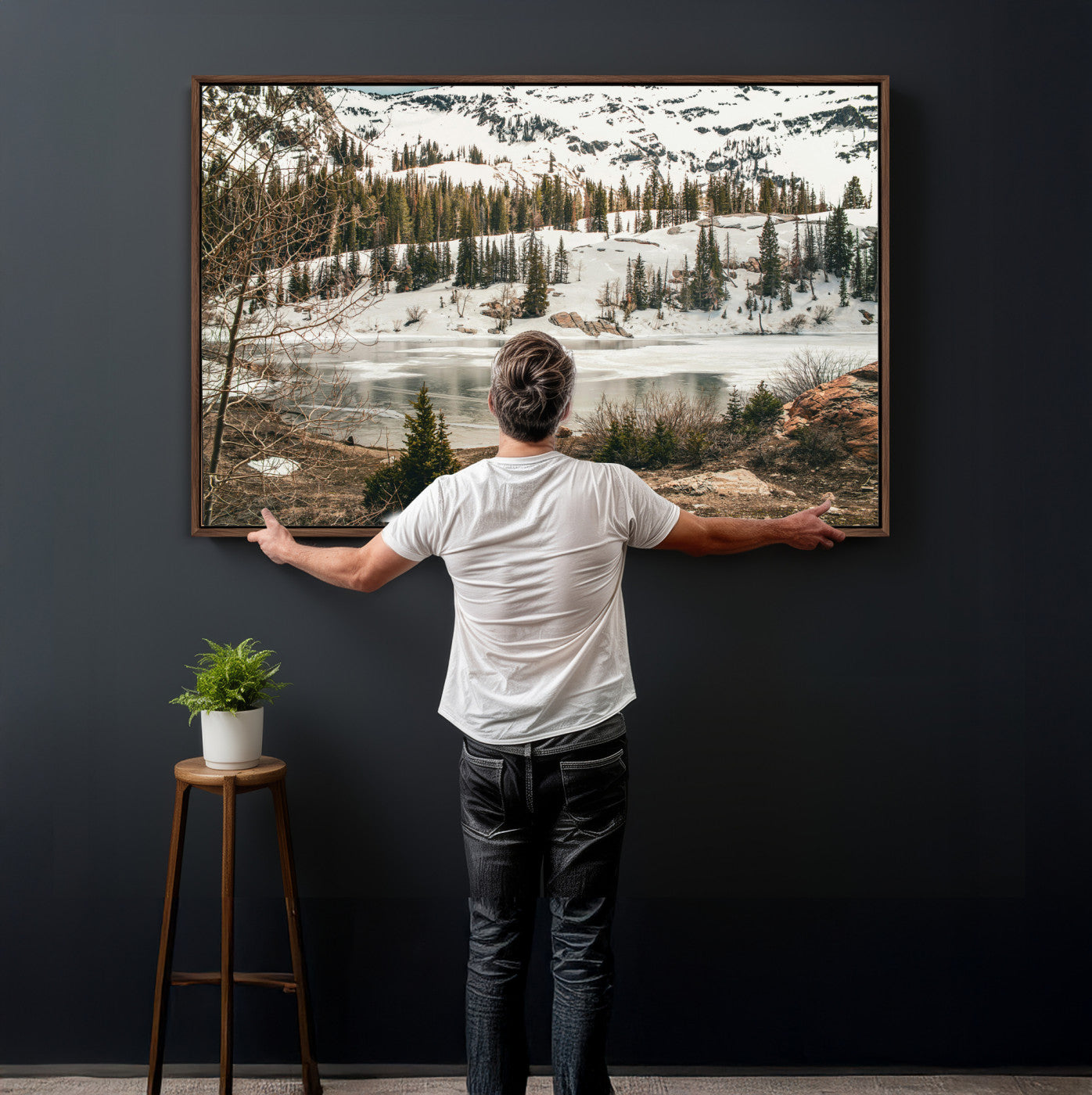 10336249-MGV-CV-36X24 - Snowy Mountain Landscape Wall Art Canvas Print, Alpine Pine Forest Winter Nature Wall Decor for Living Room and Office