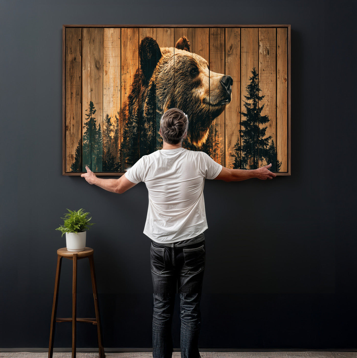 31552198-MGV-CV-36X24 - Rustic Bear Wall Art Canvas Print – Woodland Wildlife Artwork Print for Cabin, Lodge, and Farmhouse Home Decor