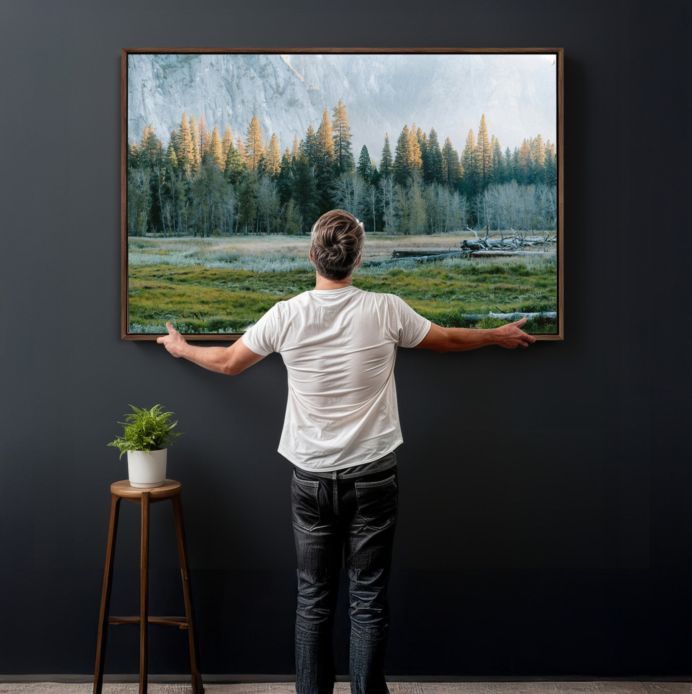 95548744-MGV-CV-36X24 - Forest Meadow Wall Art Canvas Print, Pine Tree Landscape Nature Artwork, Mountain Valley Scenic Photography, Calm Wilderness Wall Decor