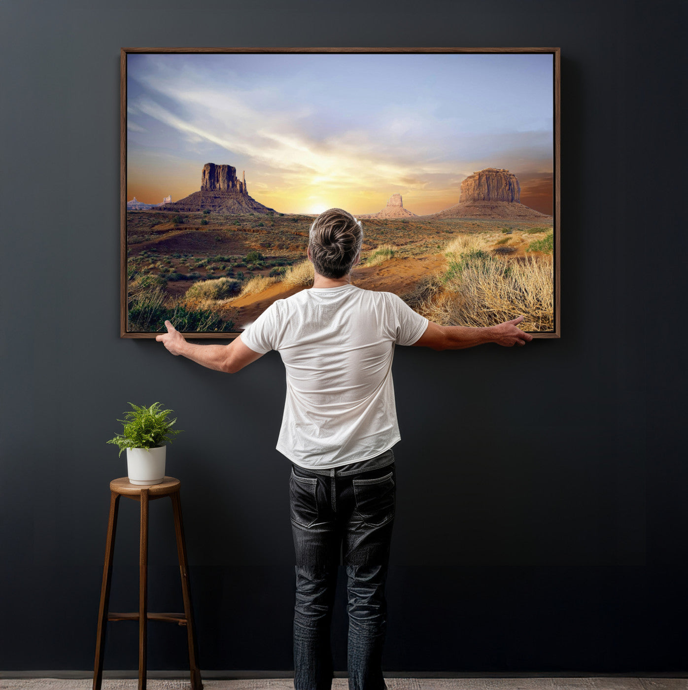14901845-MGV-CV-36X24 - Monument Valley Desert Landscape Wall Art Canvas Print, Southwest Desert Rock Formation Canvas Print, Western Red Rock Panorama Art Printing