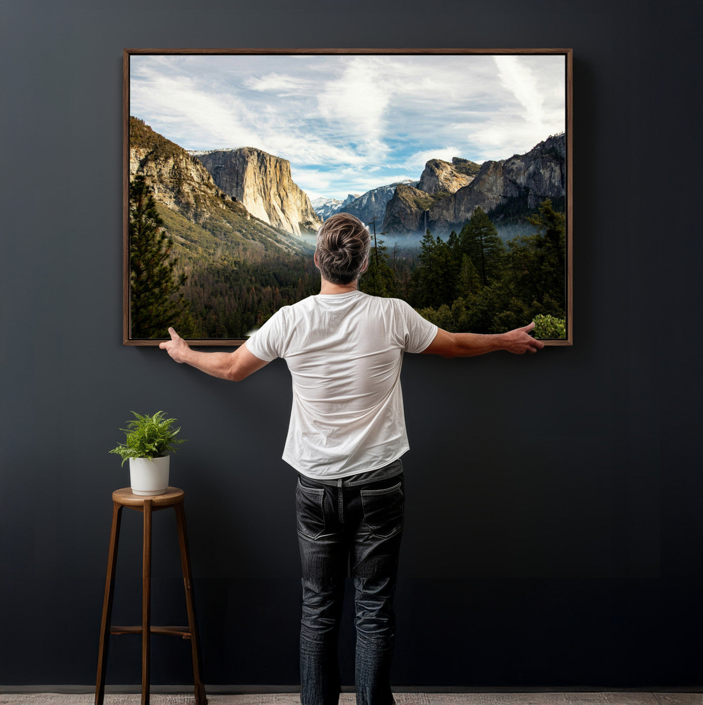 15089394-MGV-CV-36X24 - Yosemite Valley Mountain Landscape Wall Art Canvas Print, Granite Cliff Forest Valley Canvas Print, California National Park Scenic Art Printing