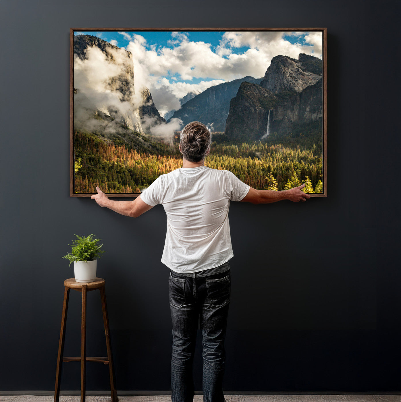 18271001-MGV-CV-36X24 - Yosemite Valley River Landscape Wall Art Canvas Print, Granite Cliffs Forest River Canvas Print, California National Park Moody Scenic Art Printi