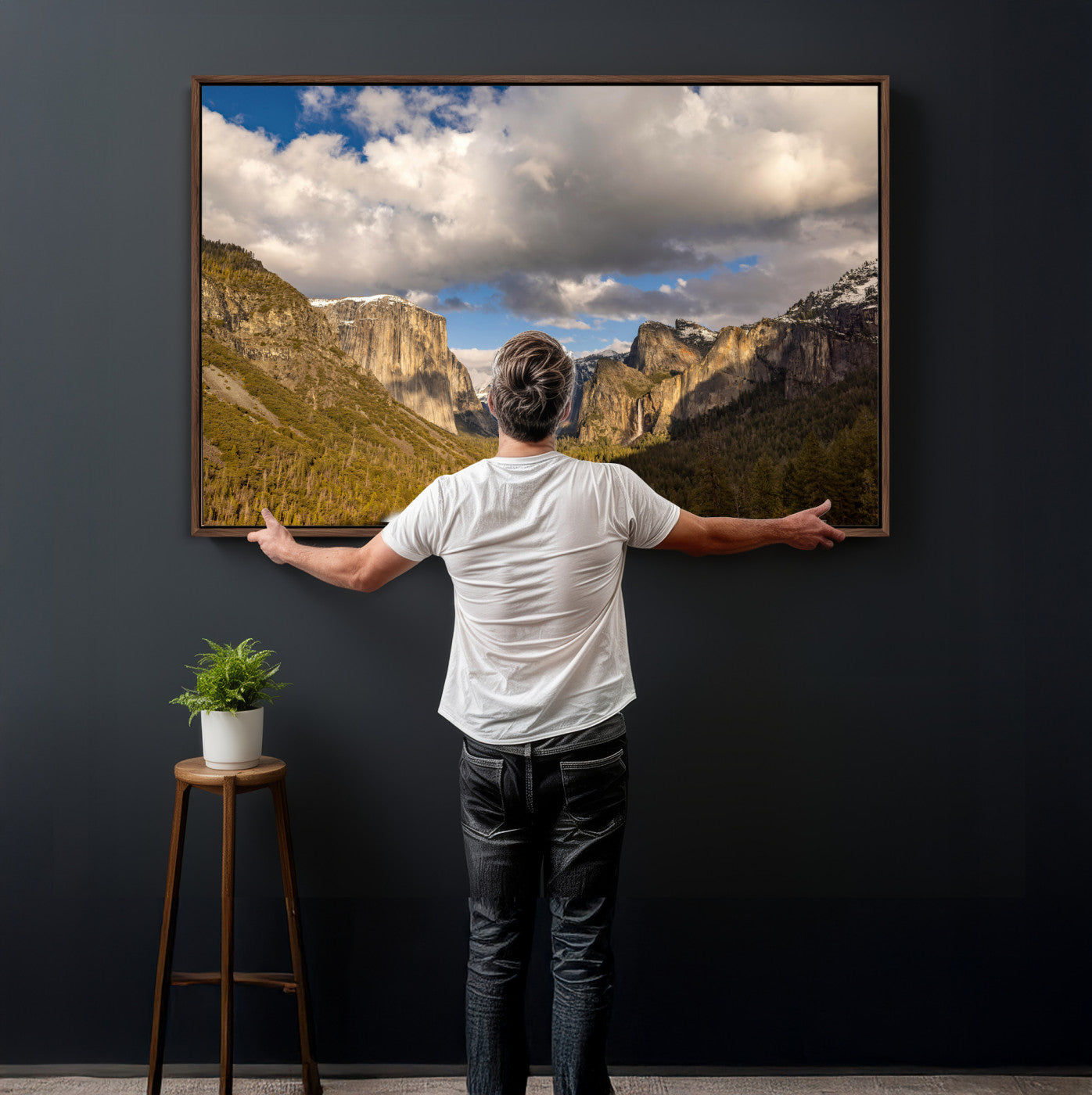 51451302-MGV-CV-36X24 - Yosemite Valley Mountain Landscape Wall Art Canvas Print, Granite Cliff Forest Valley Canvas Print, California National Park Scenic Art Printing