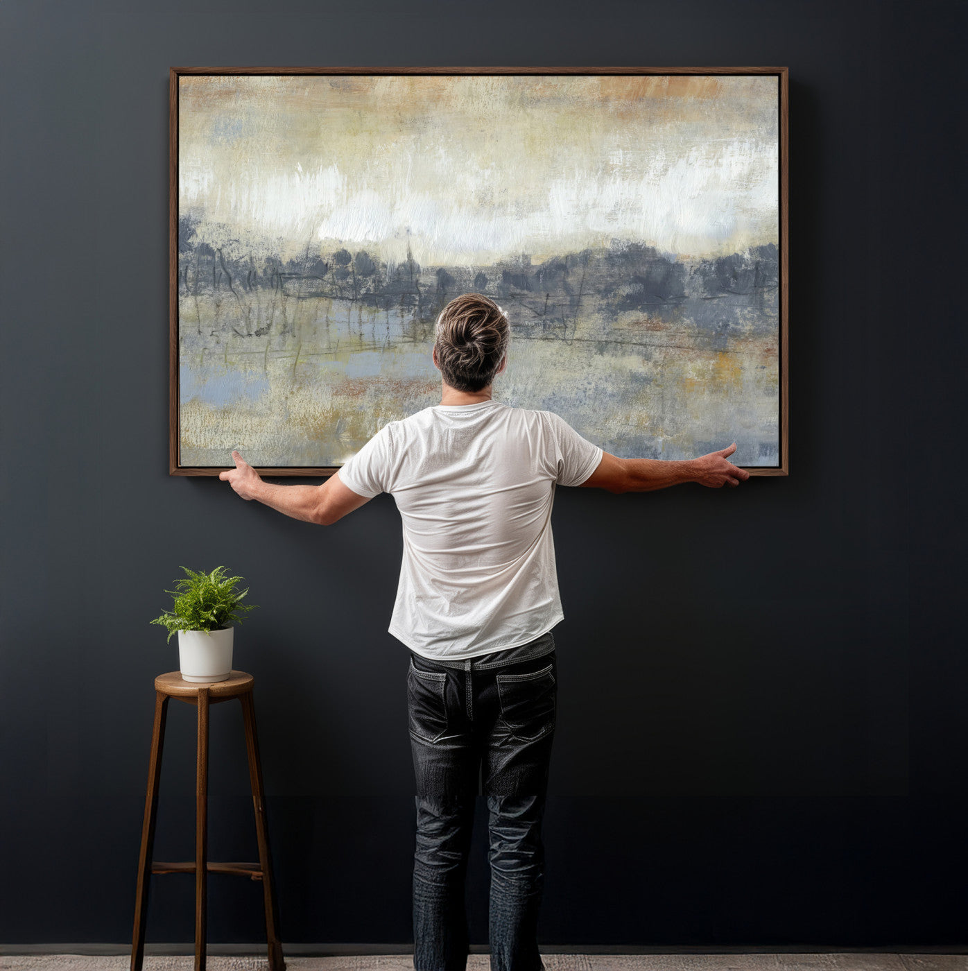 73973590-MGV-CV-36X24 - Abstract Neutral Landscape Painting Wall Art Canvas Print, Modern Minimal Texture Horizon Canvas Print, Beige Gray Contemporary Abstract Art Printing