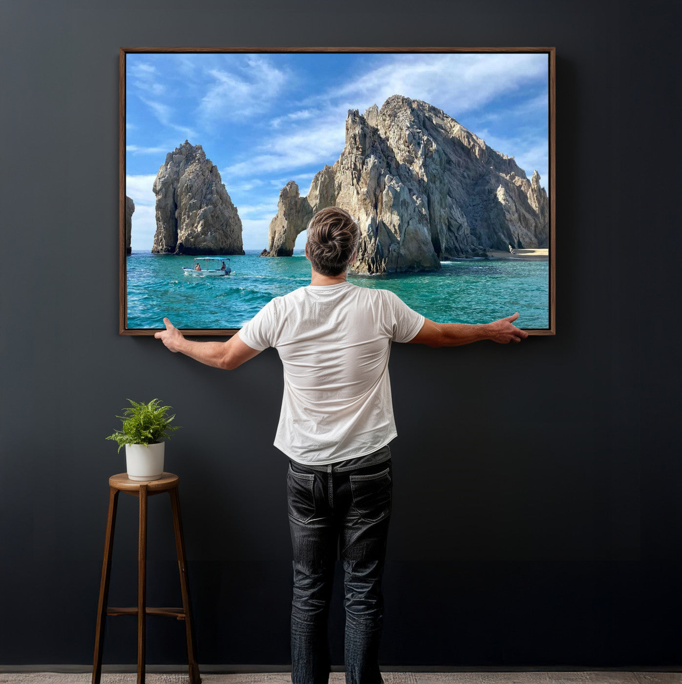 20946478-MGV-CV-36X24 - El Arco Cabo San Lucas Ocean Arch Wall Art Canvas Print, Baja California Rock Arch Seascape Canvas Print, Mexico Coastal Landmark Scenic Art Printing