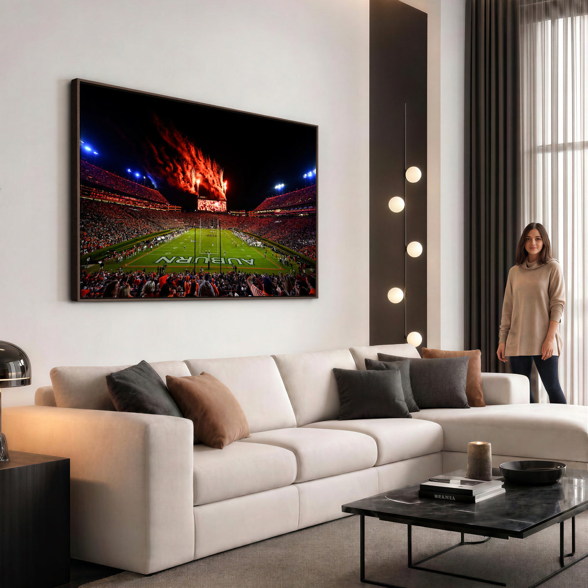 81918884-MGV-CV-36X24 - Auburn Stadium Wall Art Canvas Print, College Football Night Game Crowd, Jordan Hare Stadium Artwork