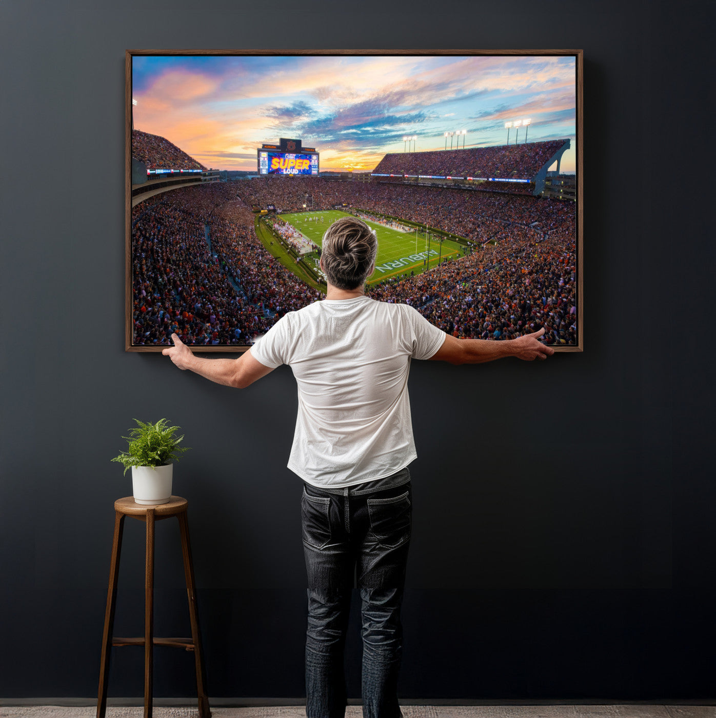 75203764-MGV-CV-36X24 - Auburn Stadium Sunset Wall Art Canvas Print, Jordan Hare Stadium Game Day Crowd, Auburn Tigers Football Artwork