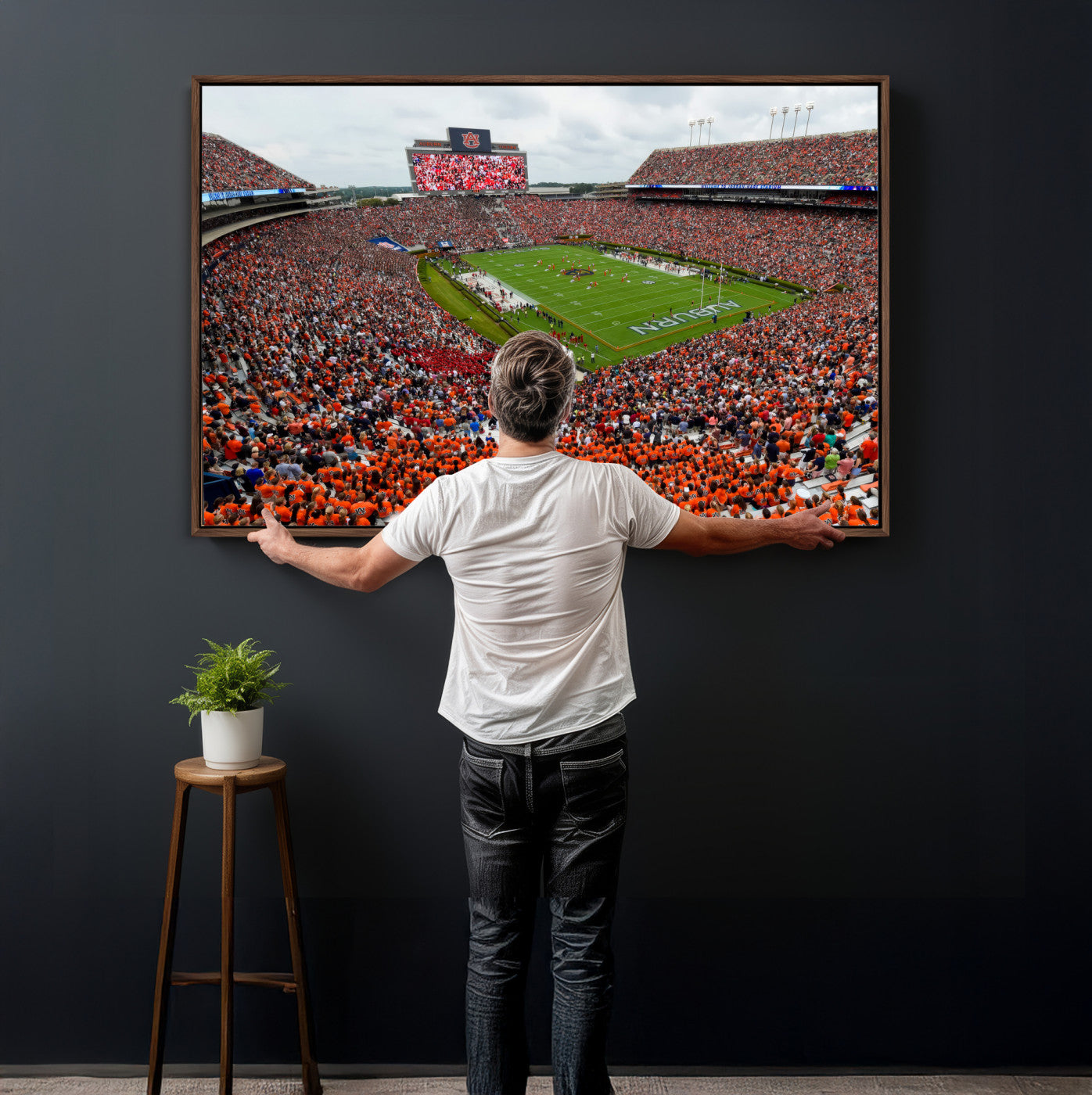 82562490-MGV-CV-36X24 - Auburn Stadium Sunset Wall Art Canvas Print, Jordan Hare Stadium Game Day Crowd, Auburn Tigers Football Artwork