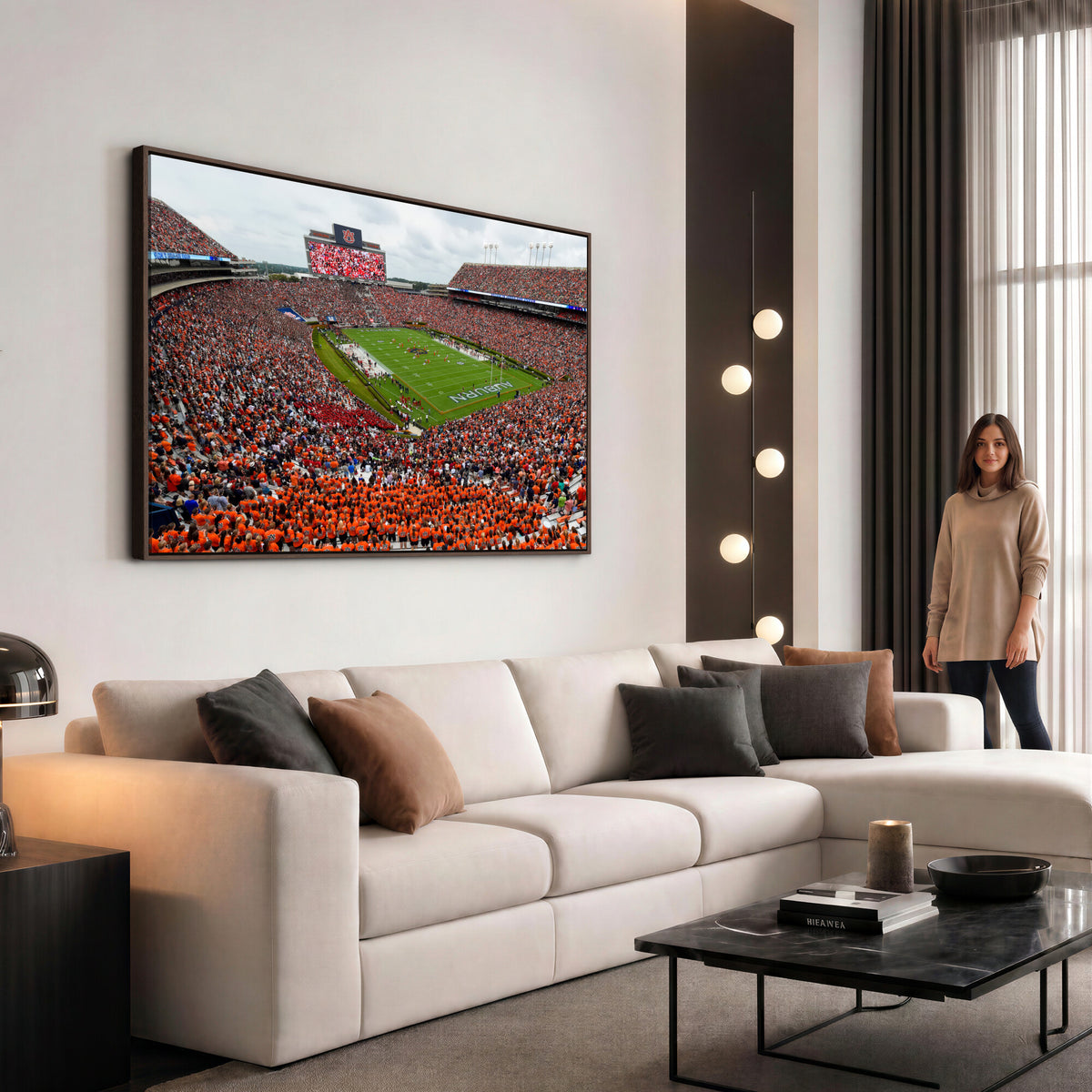 82562490-MGV-CV-36X24 - Auburn Stadium Sunset Wall Art Canvas Print, Jordan Hare Stadium Game Day Crowd, Auburn Tigers Football Artwork