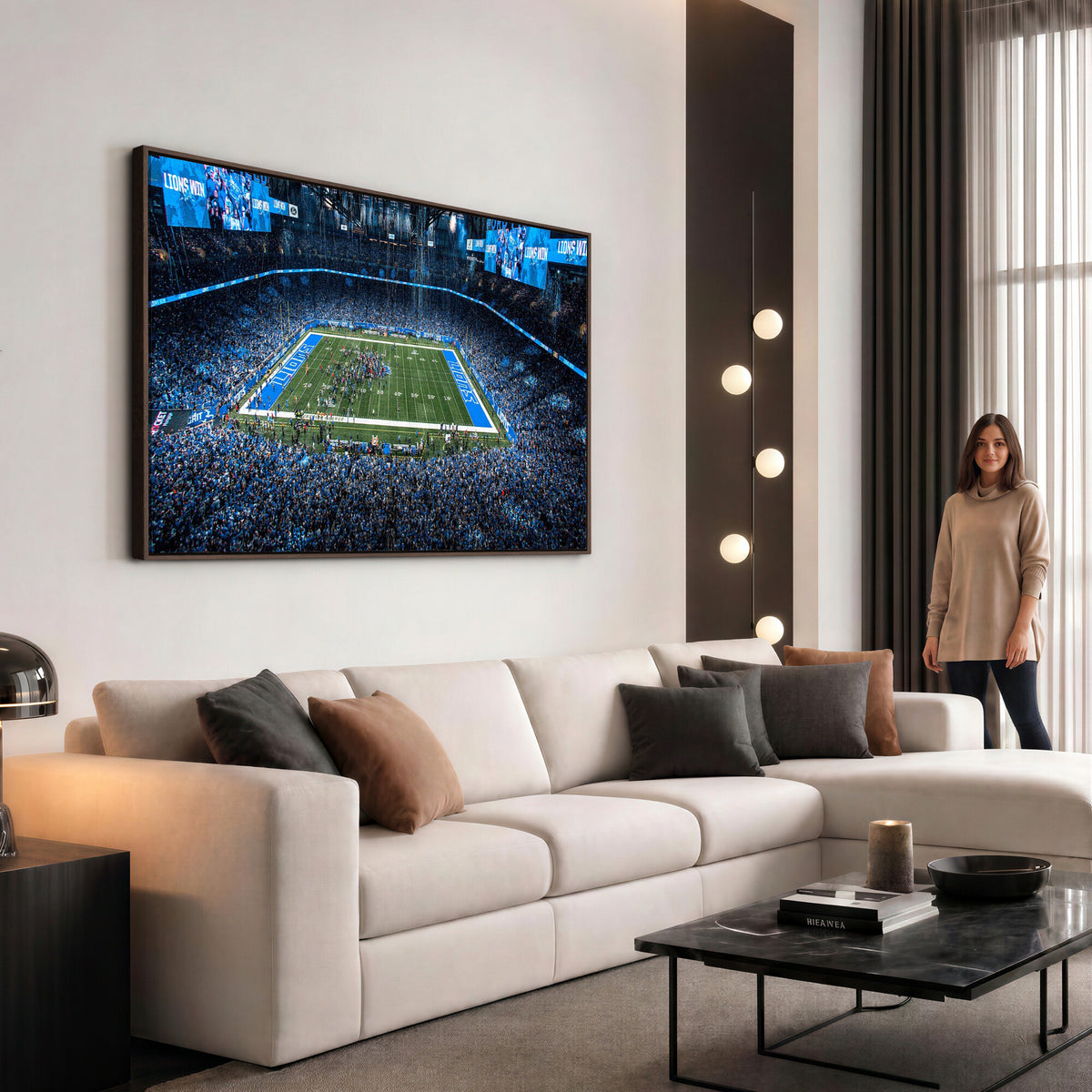 80882005-MGV-CV-36X24 - Detroit Lions Stadium Wall Art Canvas Print, Football Field Panorama