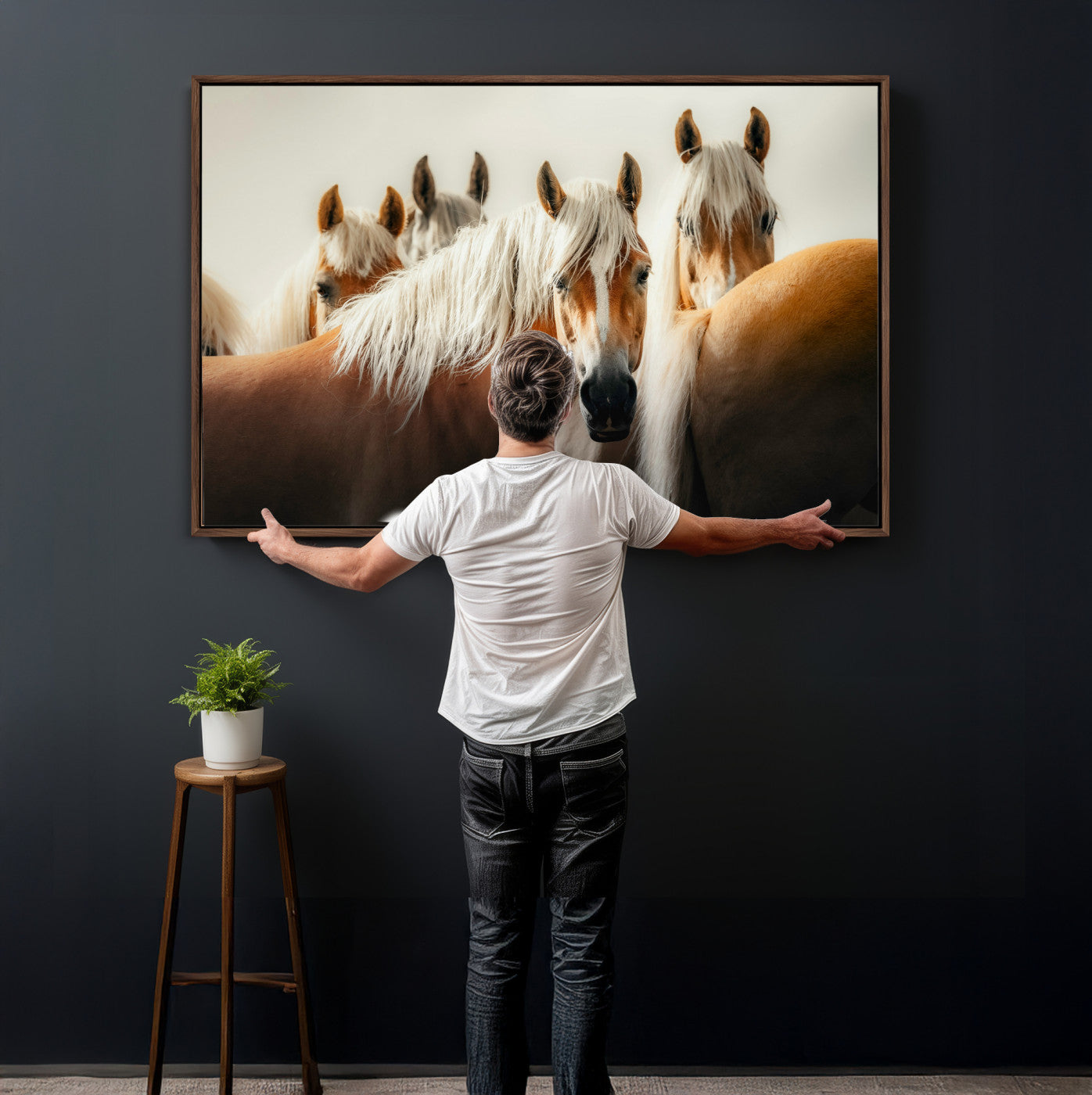 71904941-MGV-CV-36X24 - Wild Horse Herd Wall Art Canvas Print, Natural Horse Portrait Nature Wall Decor for Living Room and Office