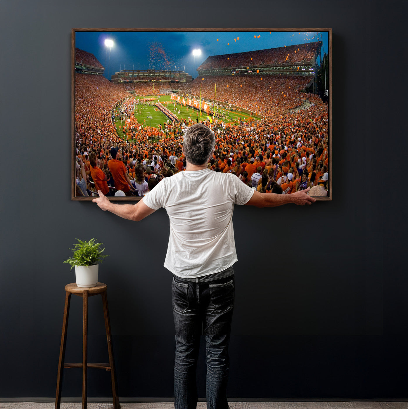 42850097-MGV-CV-36X24 - Clemson Tigers Memorial Stadium Wall Art Canvas Print, Death Valley Football Stadium Artwork, Packed Game Night Crowd Scene
