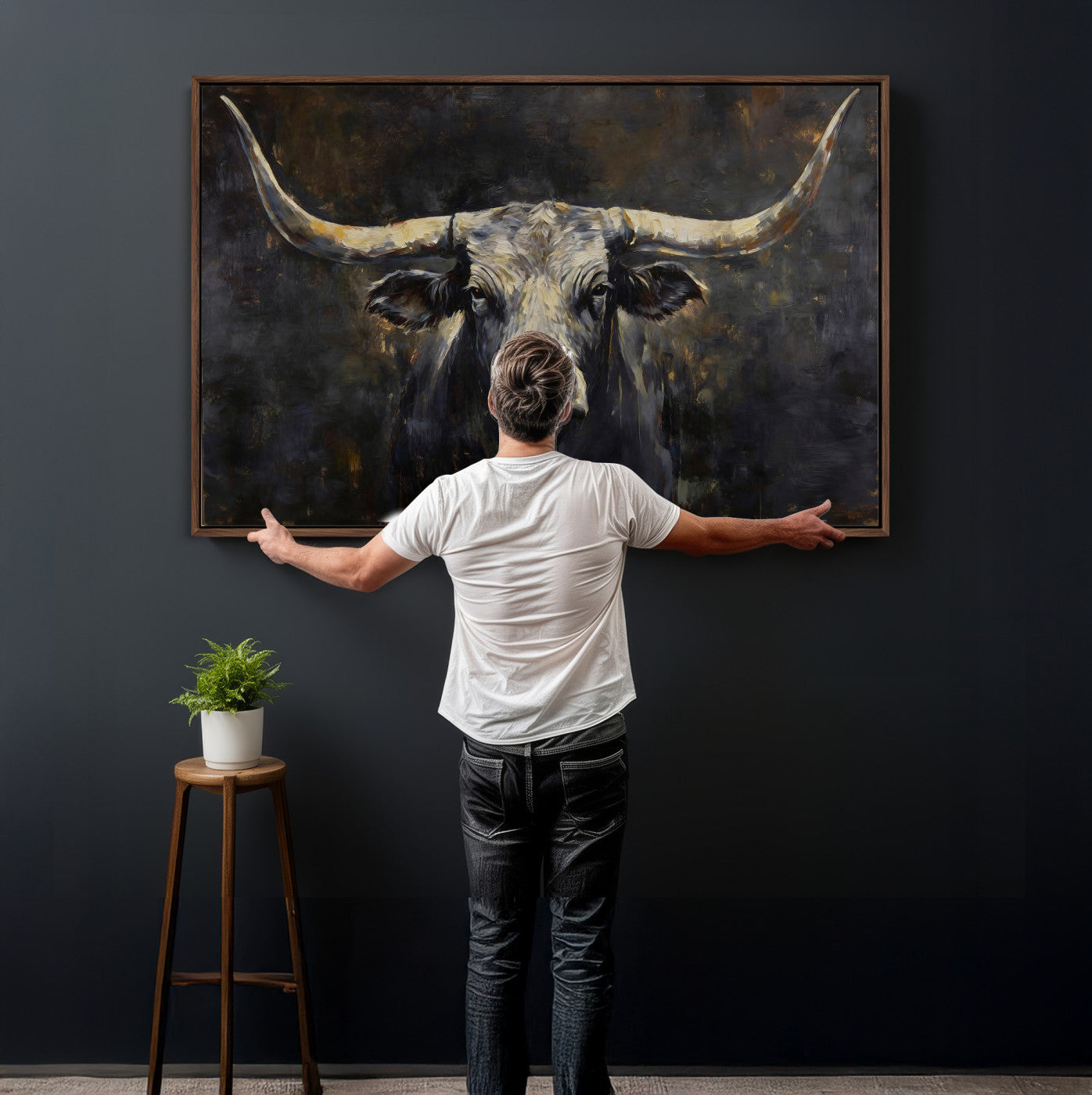 23103630-MGV-CV-36X24 - Rustic Longhorn Bull Wall Art Canvas Print – Vintage Western Cattle Artwork for Farmhouse, Ranch, Cabin, and Office Decor