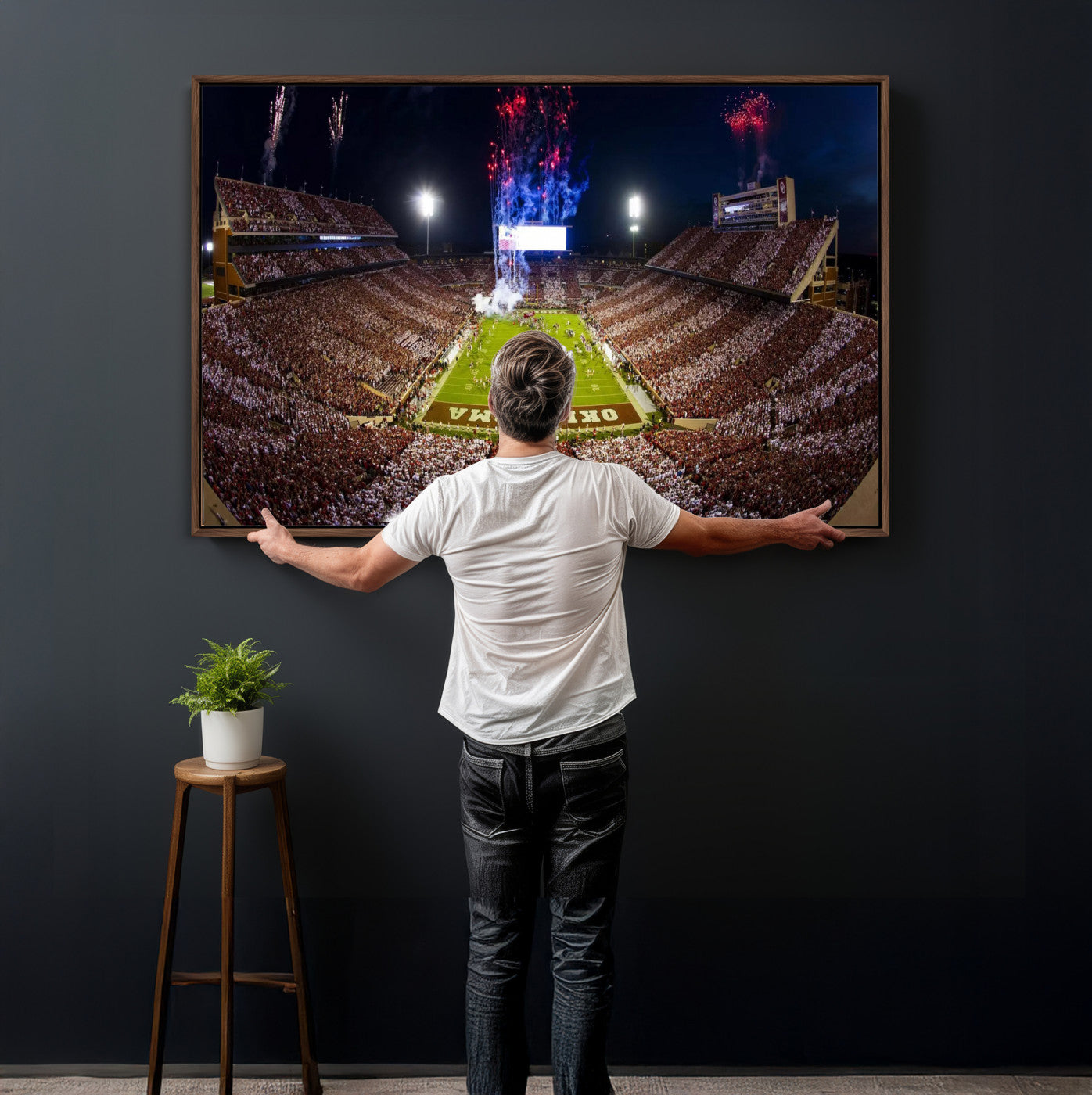 43197777-MGV-CV-36X24 - Oklahoma Memorial Stadium Wall Art Canvas Print – Oklahoma Sooners Football Artwork for Home, Office, and Sports Room Decor