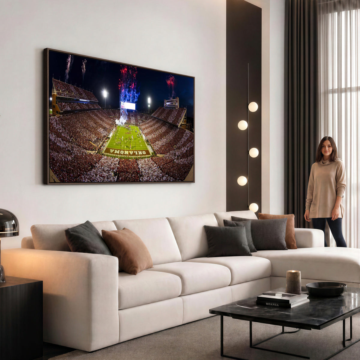 43197777-MGV-CV-36X24 - Oklahoma Memorial Stadium Wall Art Canvas Print – Oklahoma Sooners Football Artwork for Home, Office, and Sports Room Decor