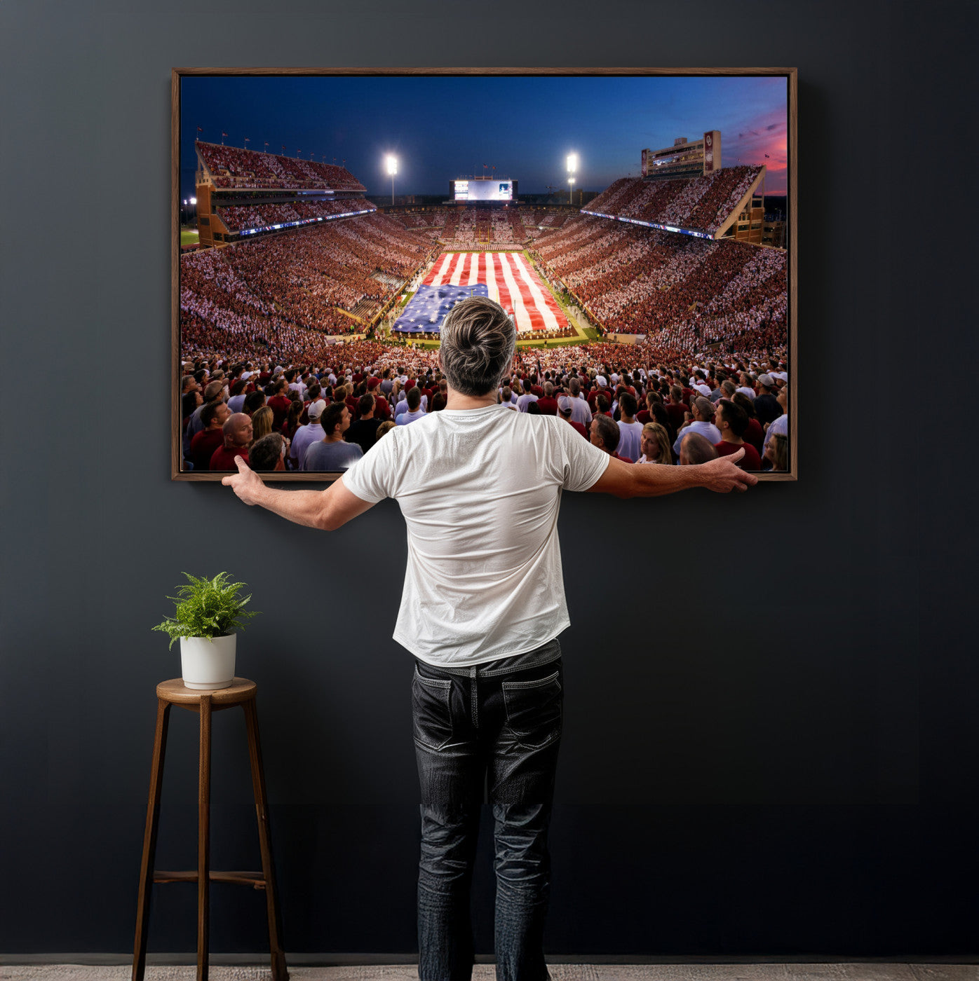 59917418-MGV-CV-36X24 - Oklahoma Memorial Stadium Wall Art Canvas Print | Oklahoma Sooners Football Artwork for Home, Office, and Sports Room Decor