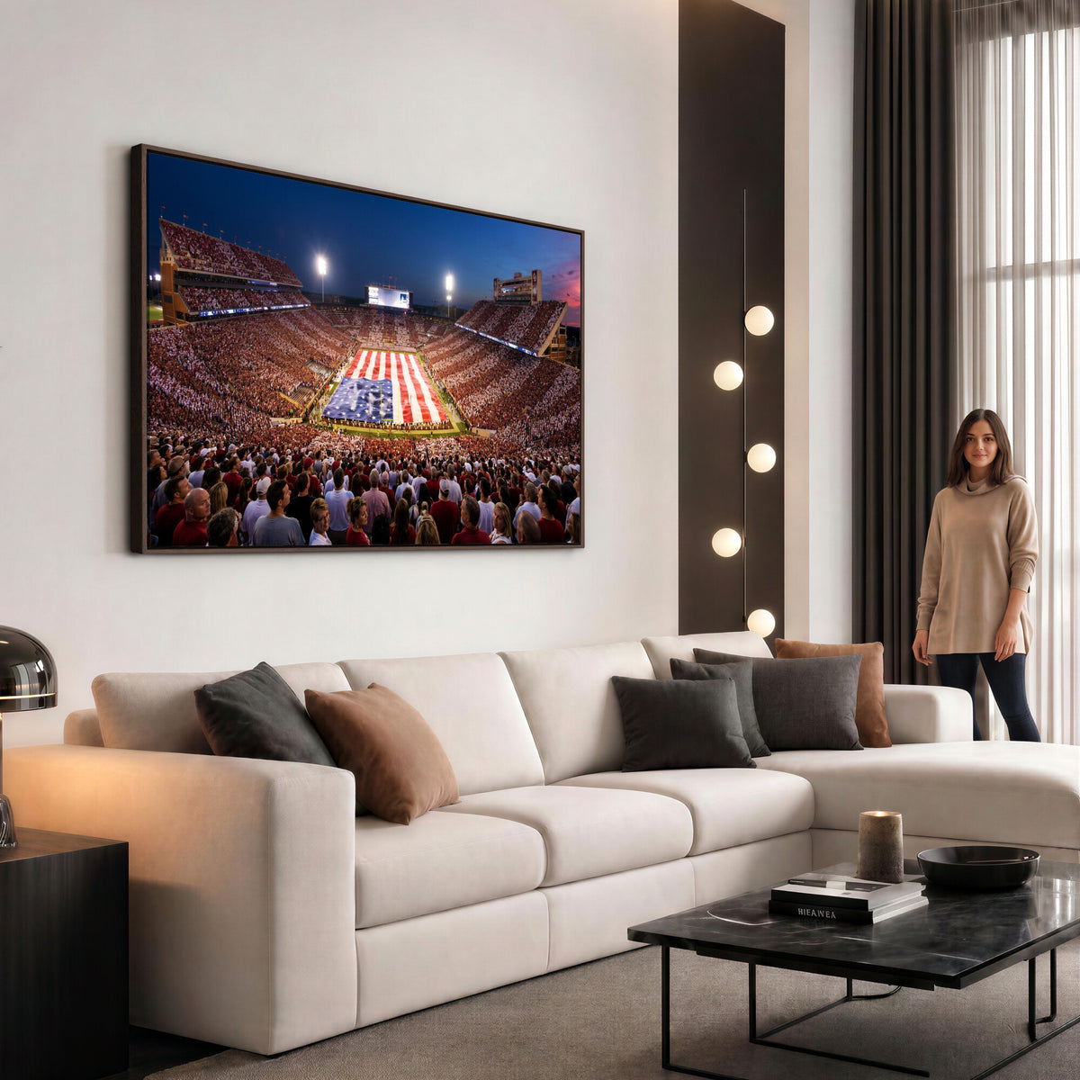 59917418-MGV-CV-36X24 - Oklahoma Memorial Stadium Wall Art Canvas Print | Oklahoma Sooners Football Artwork for Home, Office, and Sports Room Decor