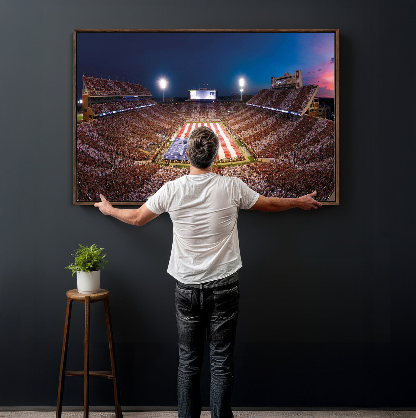 59917418-MGV-CV-36X24 - Oklahoma Memorial Stadium Wall Art Canvas Print – Oklahoma Sooners Football Artwork for Home, Office, and Sports Room Decor