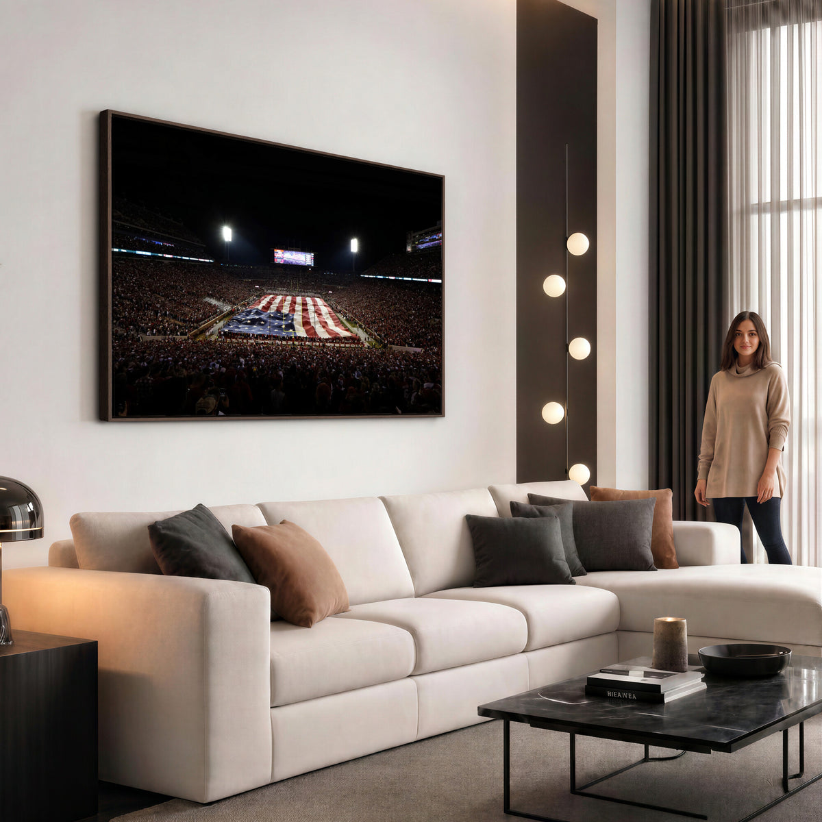 98418189-MGV-CV-36X24 - Oklahoma Memorial Stadium Wall Art Canvas Print – Oklahoma Sooners Football Artwork for Home, Office, and Sports Room Decor