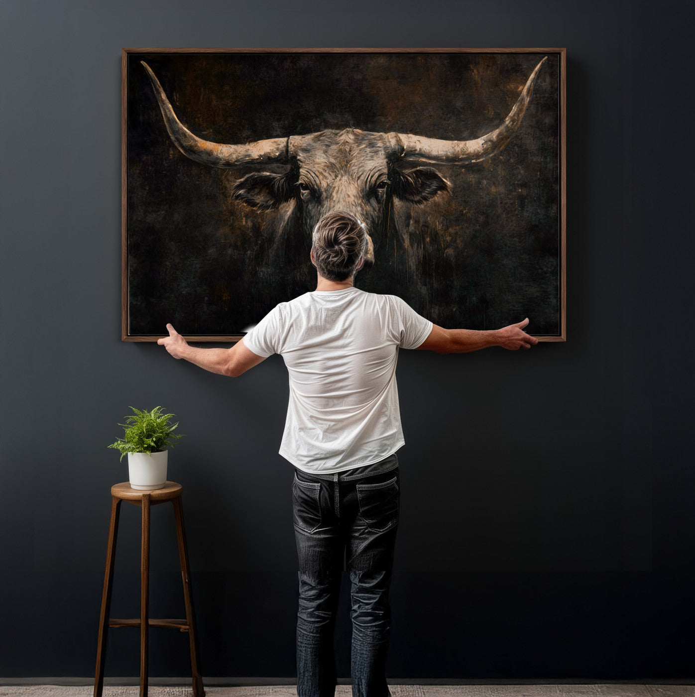 15731200-MGV-CV-36X24 - Vintage Longhorn Bull Wall Art Canvas Print – Rustic Western Cattle Artwork for Farmhouse, Ranch, Cabin, and Office Decor