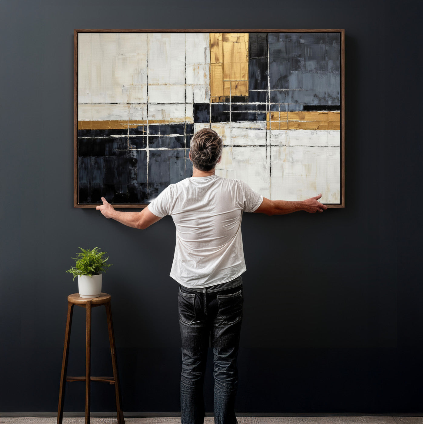 78975677-MGV-CV-36X24 - Gold Abstract Wall Art Canvas Print, Modern Luxury Geometric Painting Wall Decor for Living Room and Office