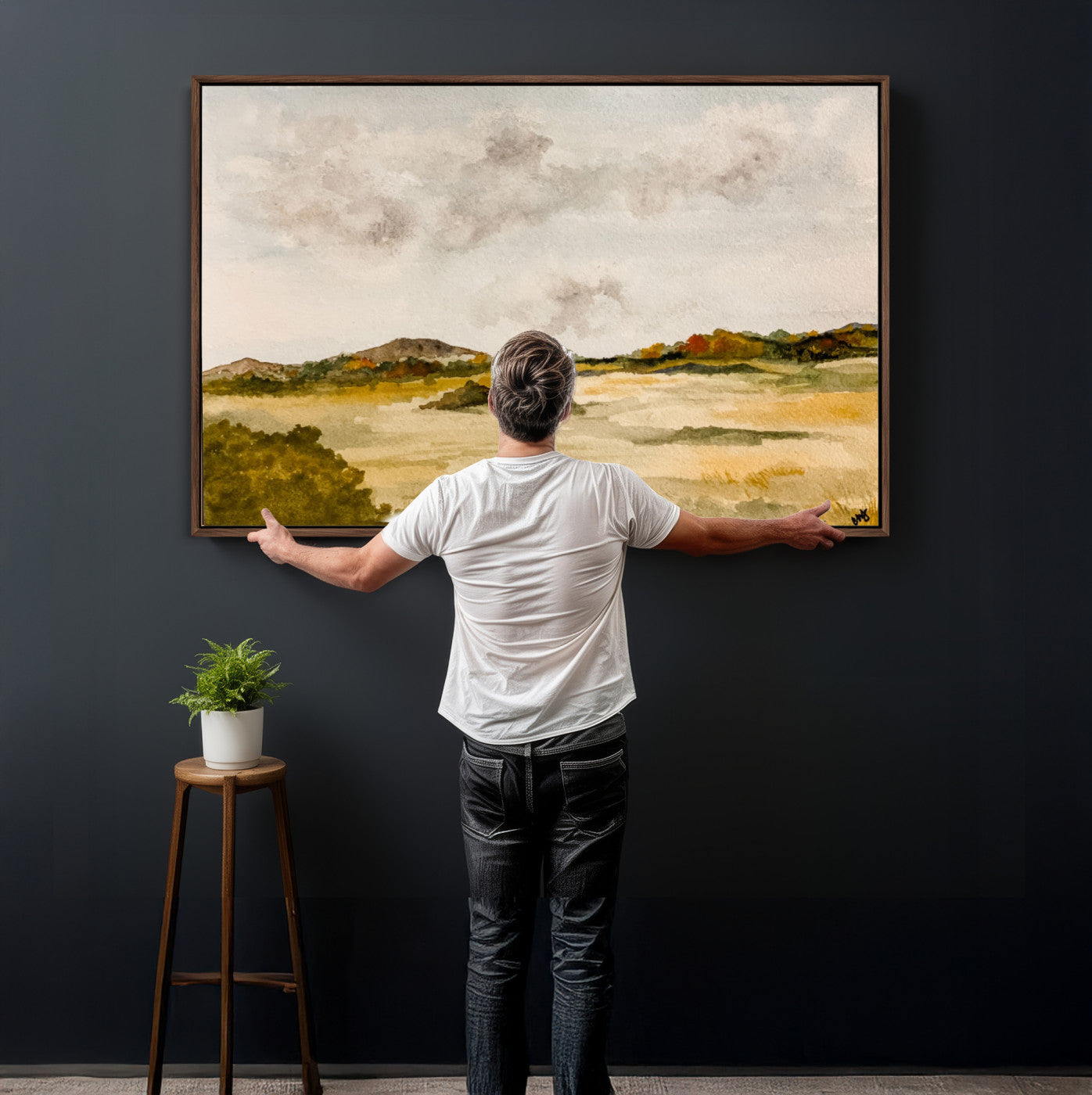 94151004-MGV-CV-36X24 - Watercolor Abstract Countryside Wall Art Canvas Print, Neutral Pastoral Landscape Painting Wall Decor for Modern Farmhouse Interiors