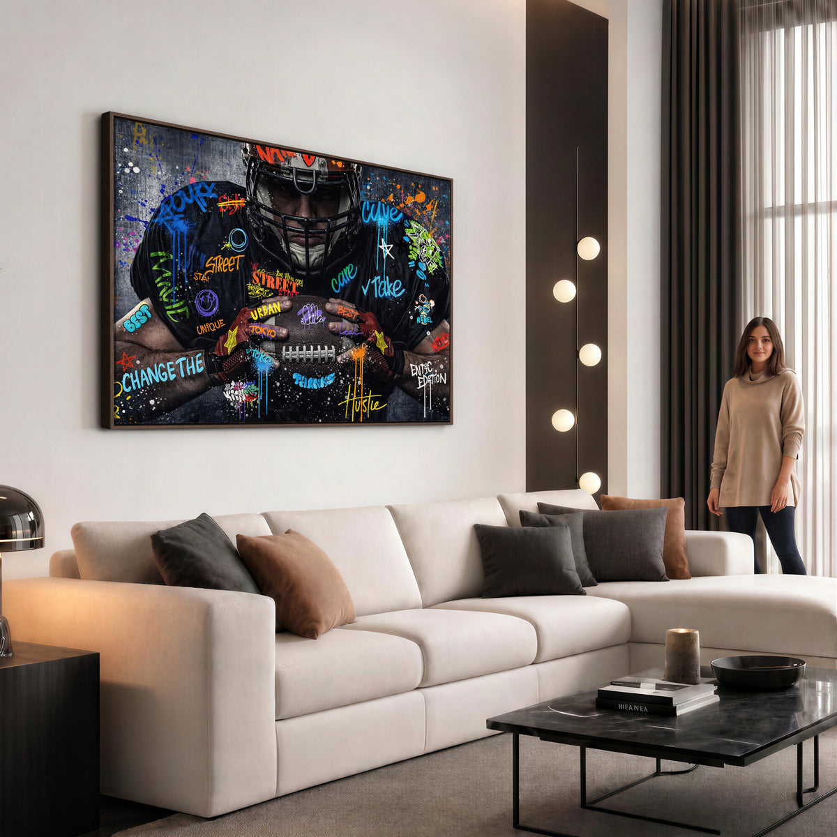 55267256-MGV-CV-36X24 - Graffiti American Football Player Street Art Wall Art Canvas Print