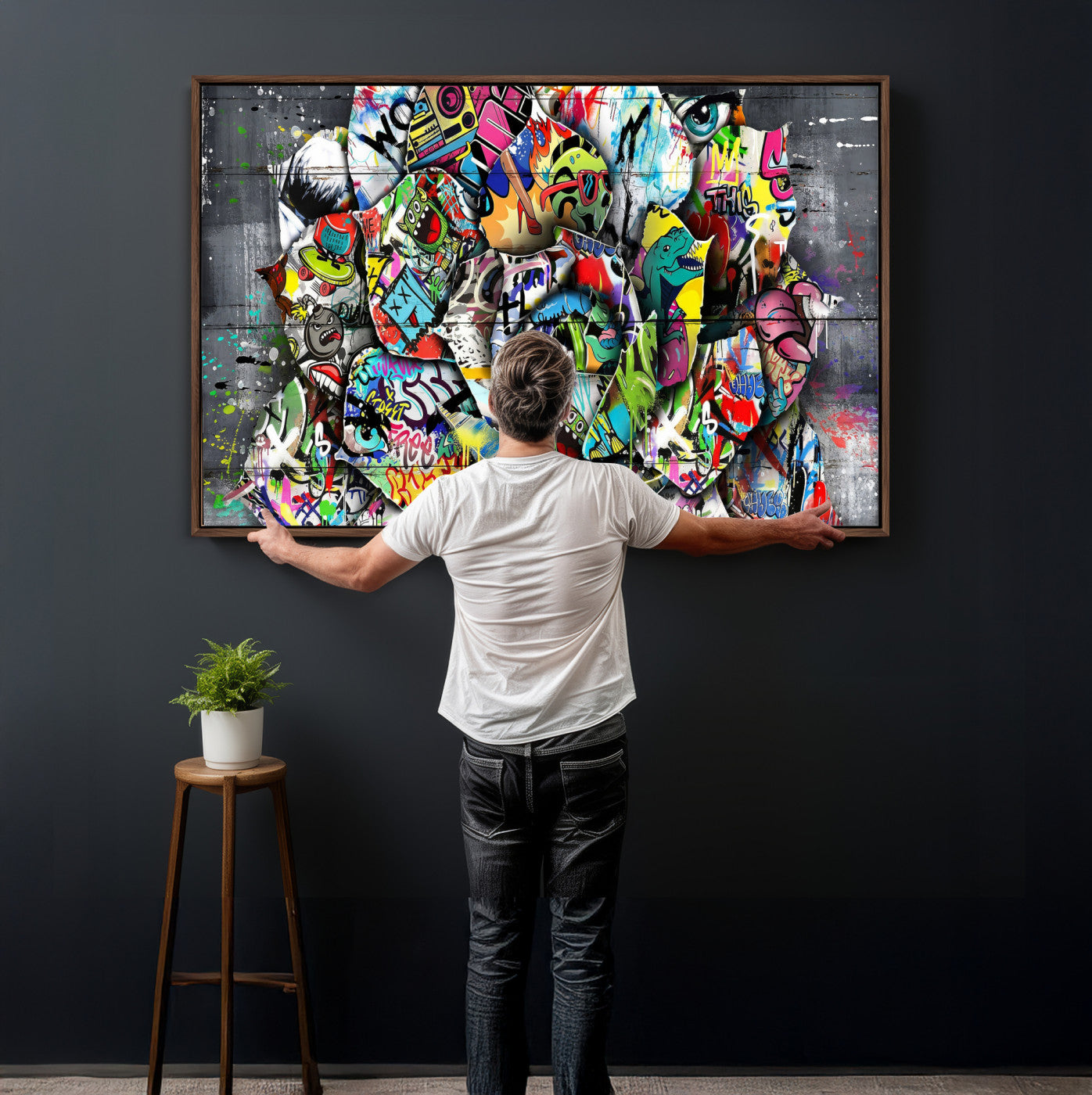77553344-MGV-CV-36X24 - Abstract Graffiti Collage Street Art Wall Art Canvas Print, Colorful Urban Pop Art Canvas Print, Modern Graffiti Patchwork Contemporary Art Printing