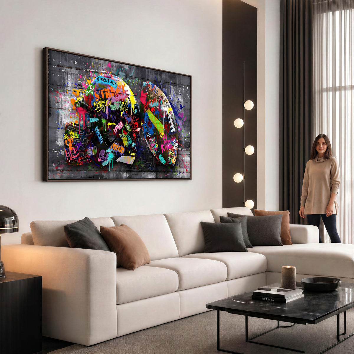 80540773-MGV-CV-36X24 - Graffiti American Football Helmet Street Art Wall Art Canvas Print