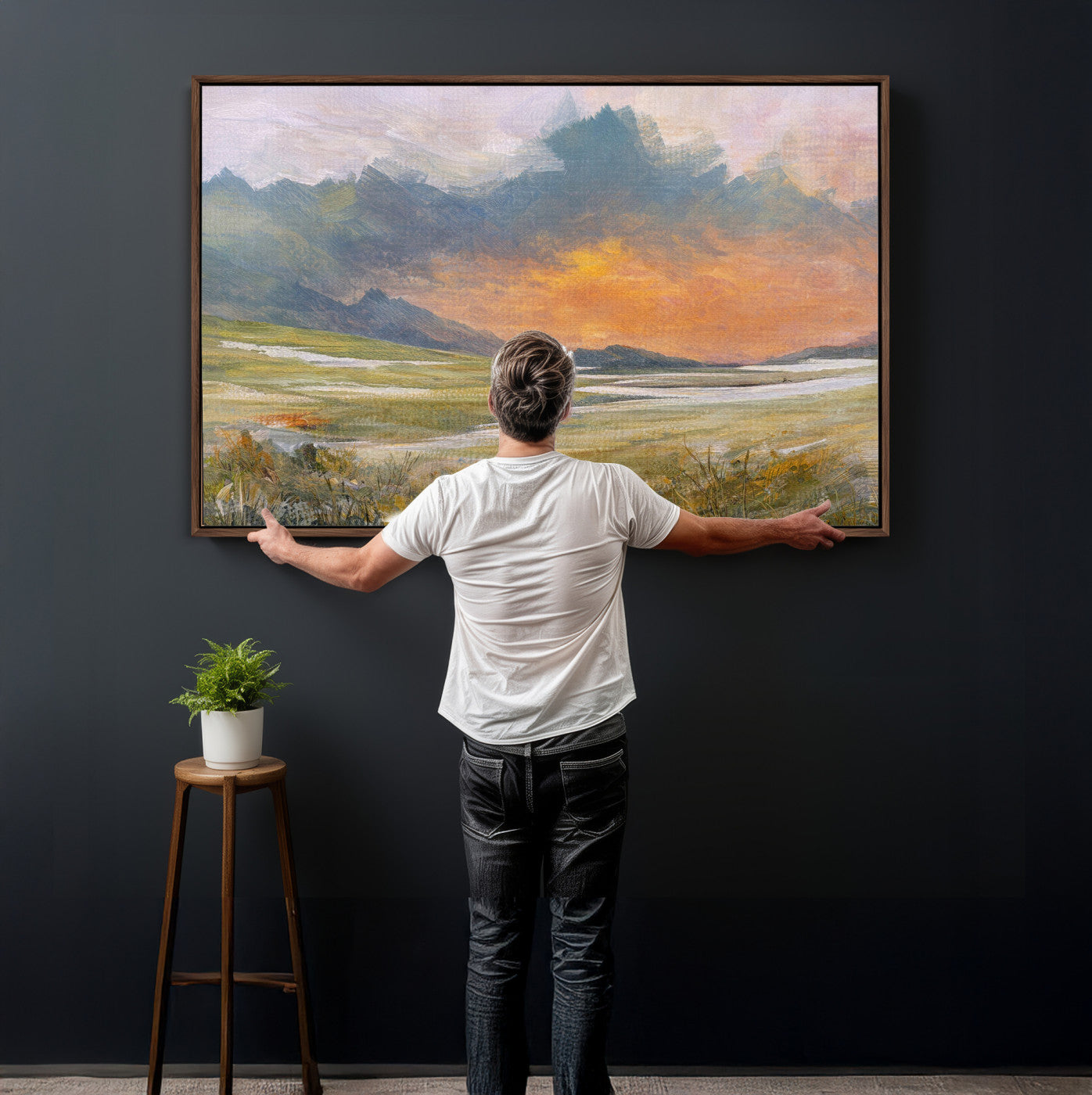 39892091-MGV-CV-36X24 - Mountain Sunset Wall Art Canvas Print Vintage Landscape Panorama Rustic Nature Decor