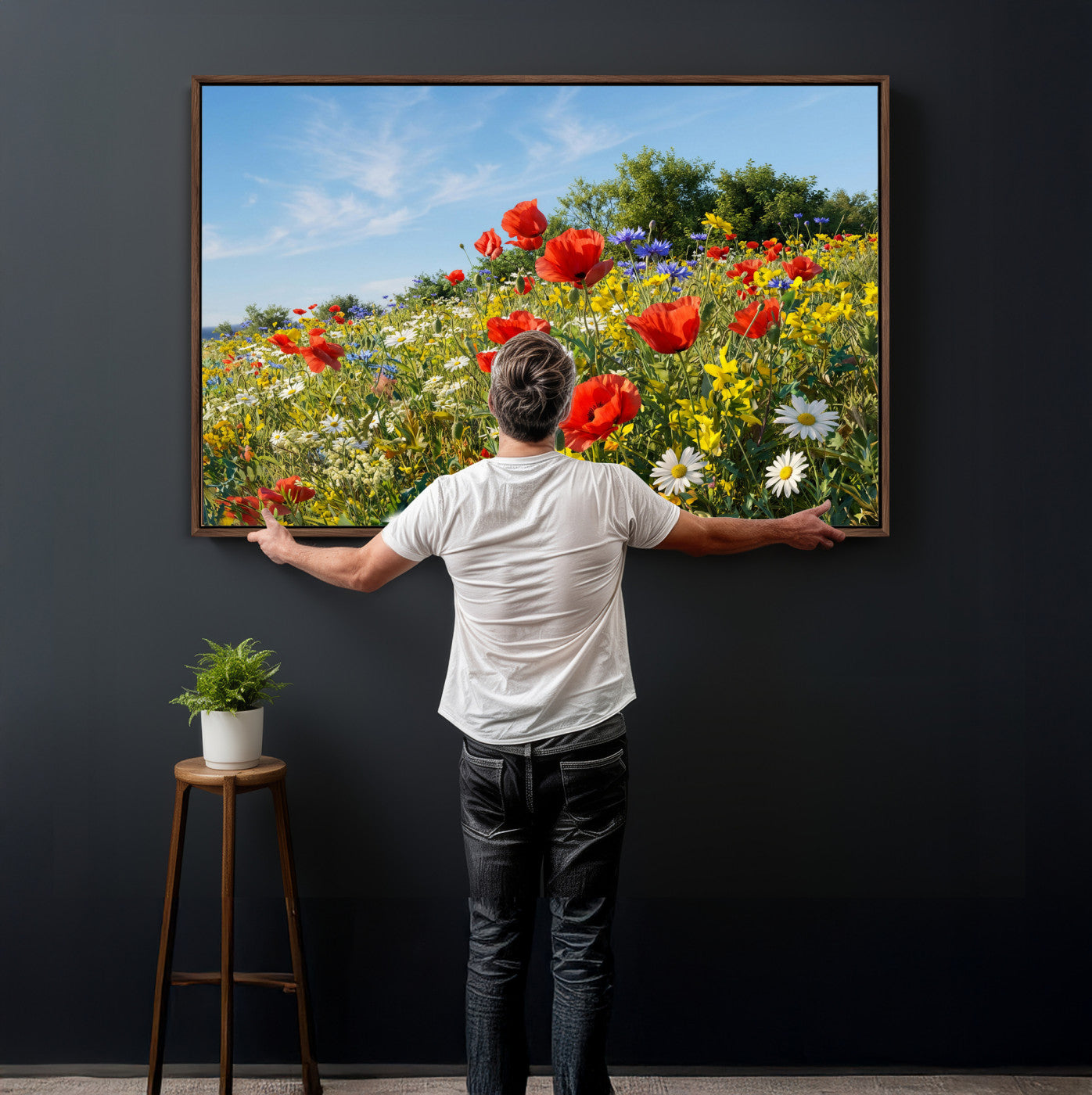 38570784-MGV-CV-36X24 - Wildflower Meadow Wall Art Canvas Print – Colorful Poppy and Daisy Field Landscape Artwork for Living Room Decor