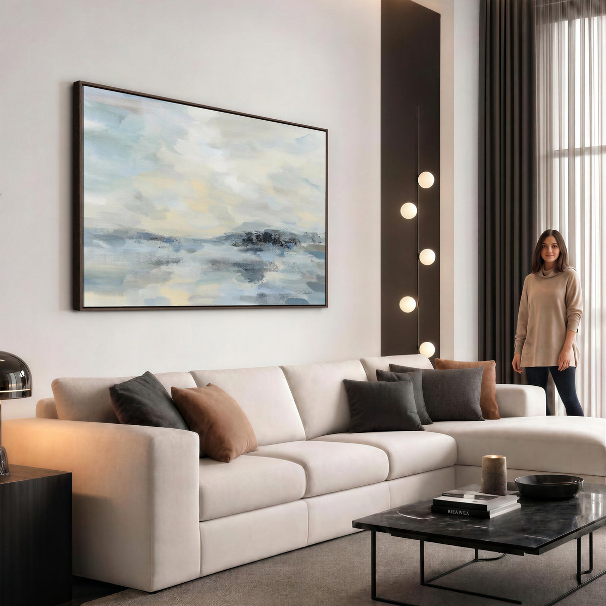 Abstract Coastal Landscape Wall Art Canvas Print | Soft Blue Gray Minimalist Art