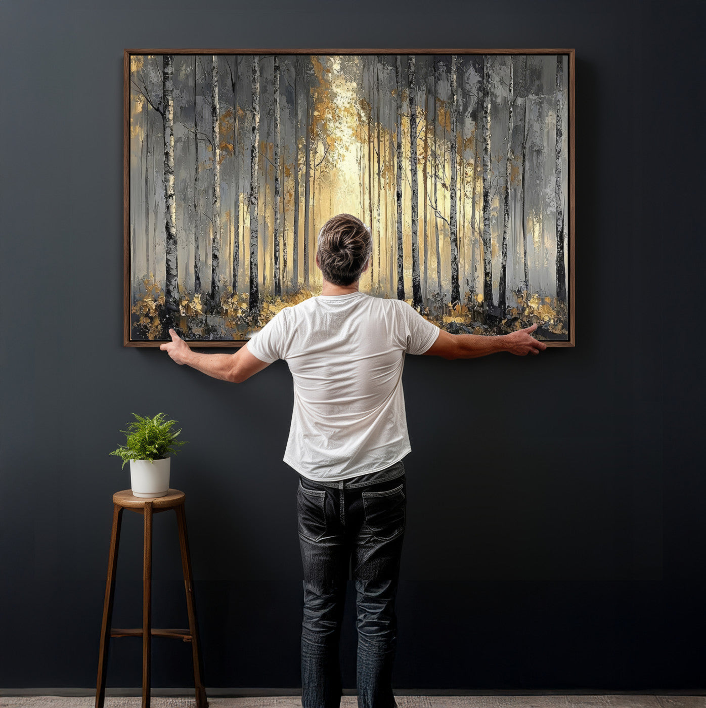 41017042-MGV-CV-36X24 - Abstract Birch Forest Wall Art Canvas Print – Modern Neutral Woodland Landscape Artwork for Living Room Decor