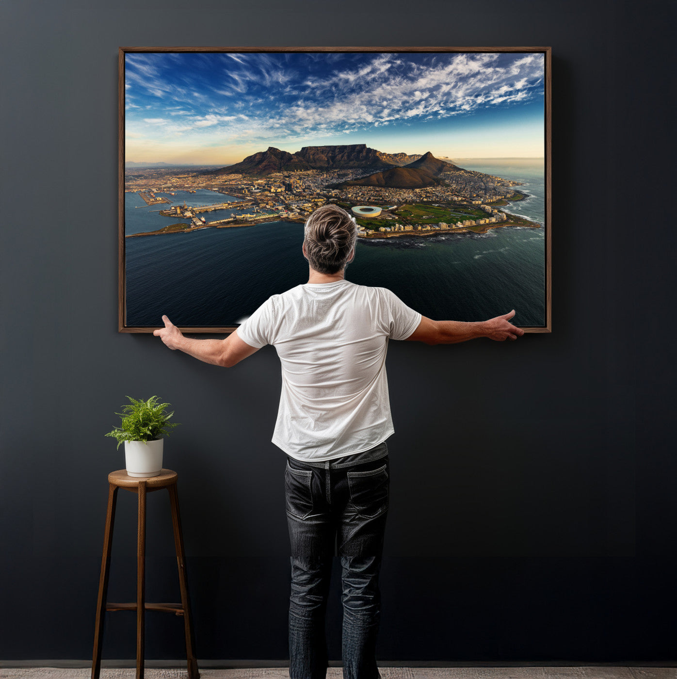 14654591-MGV-CV-36X24 - Cape Town Skyline Wall Art Canvas Print – Table Mountain Coastal Cityscape Artwork for Modern Office Decor
