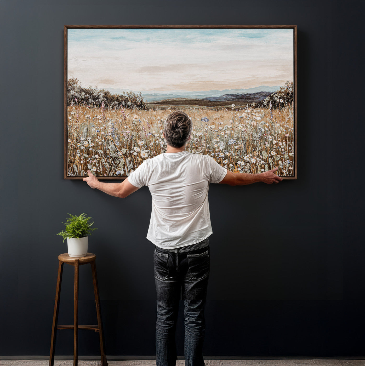 F35773805-MGV-CV-36X24 - Neutral Wildflower Field Canvas Wall Art — Beige Earth Tone Botanical Meadow Print | Farmhouse Boho Decor | Bedroom Living Room Gift Her