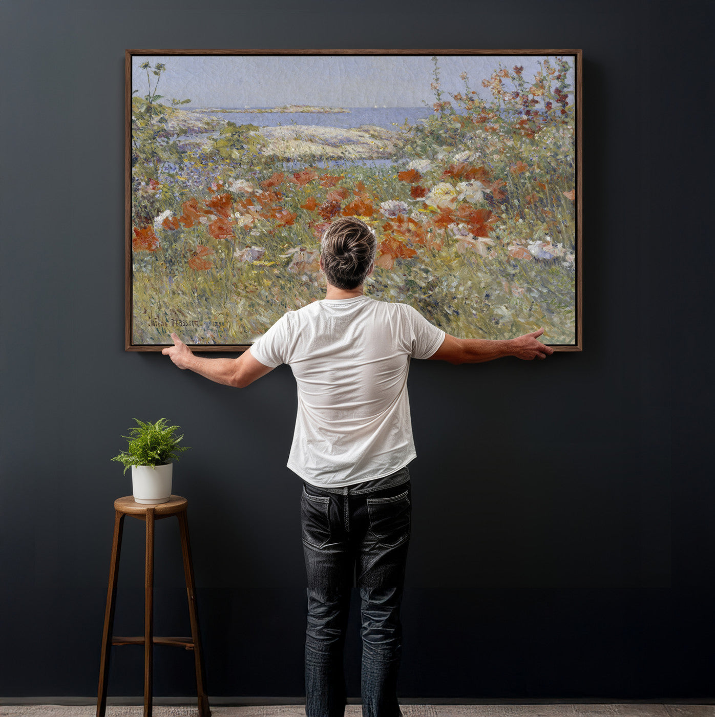 54770907-MGV-CV-36X24 - Childe Hassam Celia Thaxter Garden Canvas — 1890 American Impressionist Poppy Floral Print | Isles of Shoals Coastal Art | Classic Gift