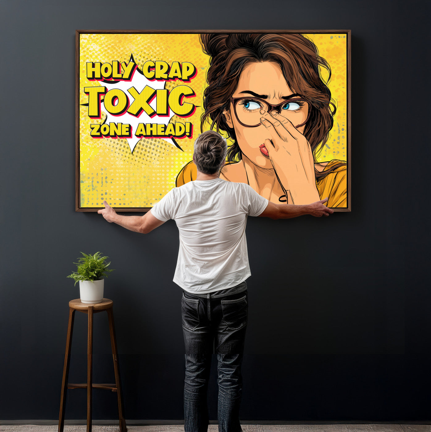 96263876-MGV-CV-36X24 - Pop Art Print Bathroom Sign Wall Art Canvas Print — Funny Bathroom Canvas | Comic Style Toilet Wall Decor | Humor Gift | Yellow Bold Bathroom Art