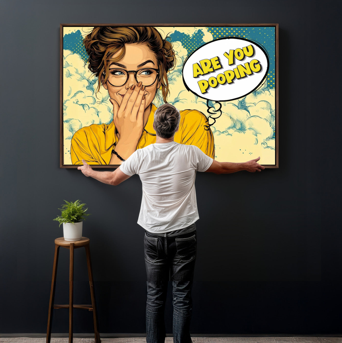 P79156505-MGV-CV-36X24 - Pop Art Print Bathroom Sign Wall Art Canvas Print — Funny Bathroom Canvas | Comic Style Toilet Wall Decor | Humor Gift | Are you Pooping