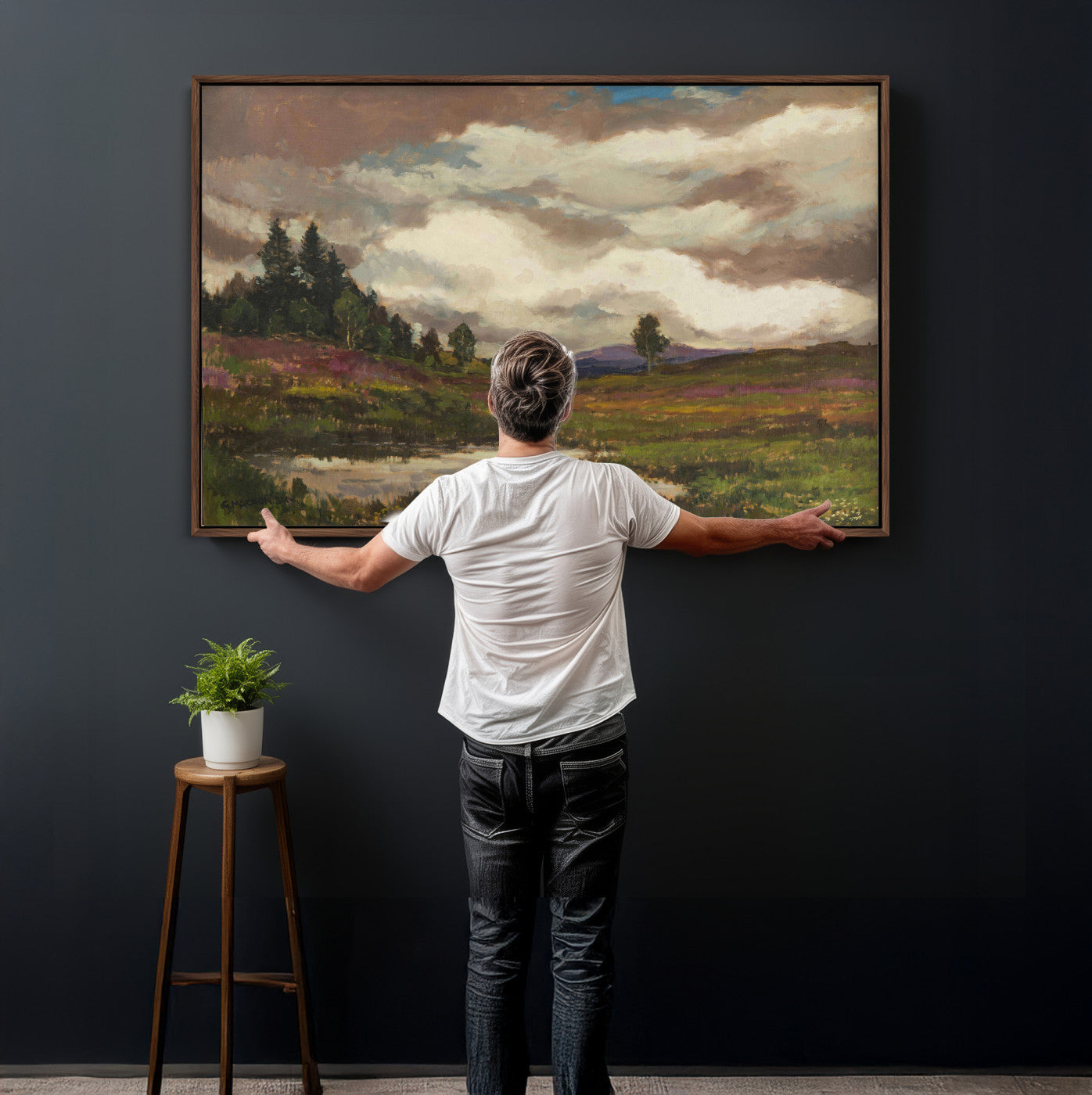 96795851-MGV-CV-36X24 - Gustav Macoun Heathland Canvas Print, Czech Landscape Oil Painting Reproduction, Purple Heather Moorland Art, Vintage European Nature Decor