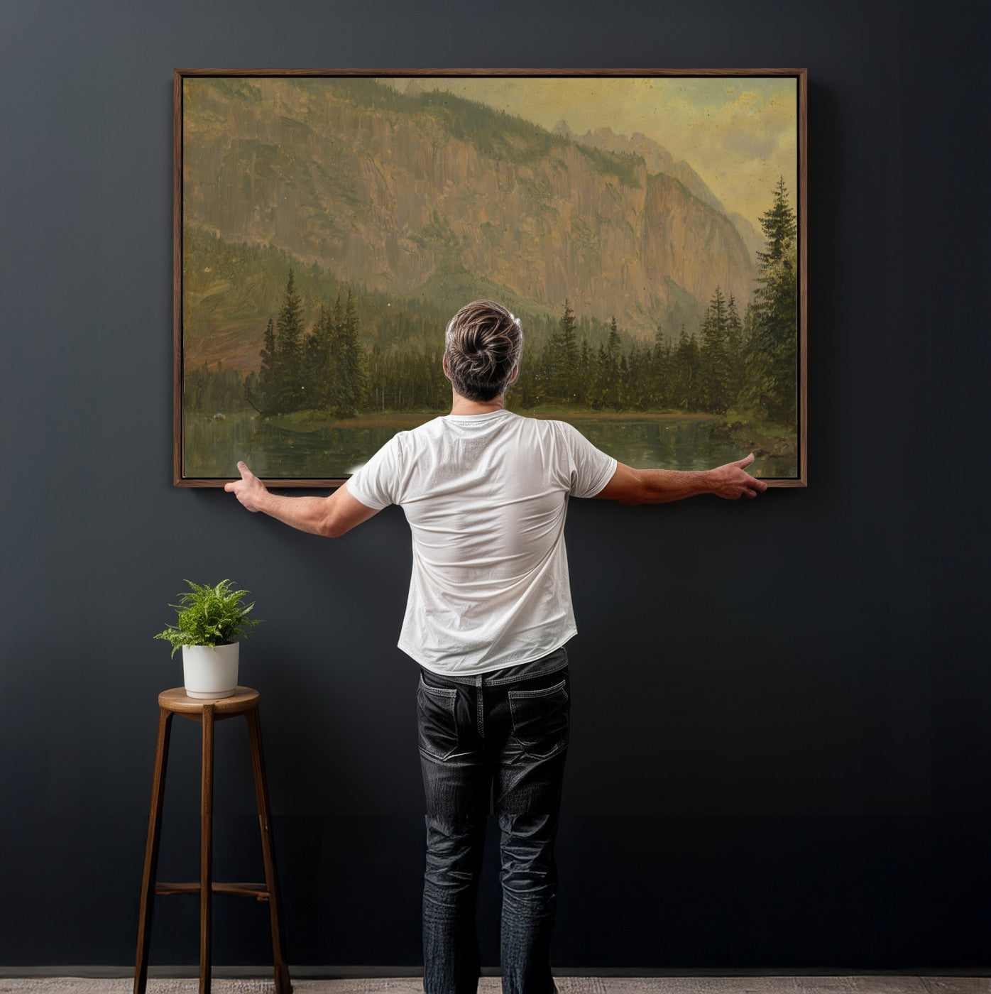 76844524-MGV-CV-36X24 - Frederic Edwin Church Hintersee Canvas Print, Hudson River School Mountain Lake Painting 1868, American Romantic Landscape, Vintage Nature Wall Art