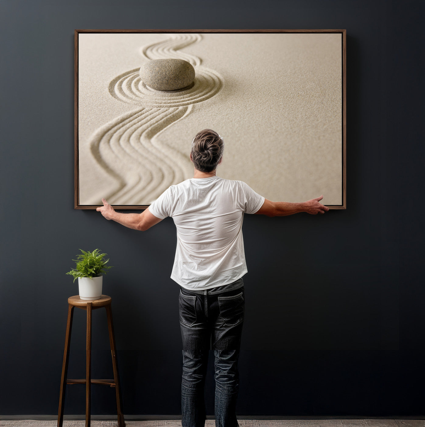 66852661-MGV-CV-36X24 - Zen Garden Stone Sand Canvas | Japanese Rock Garden Wall Art | Minimalist Meditation Print | Neutral Beige Mindfulness Decor