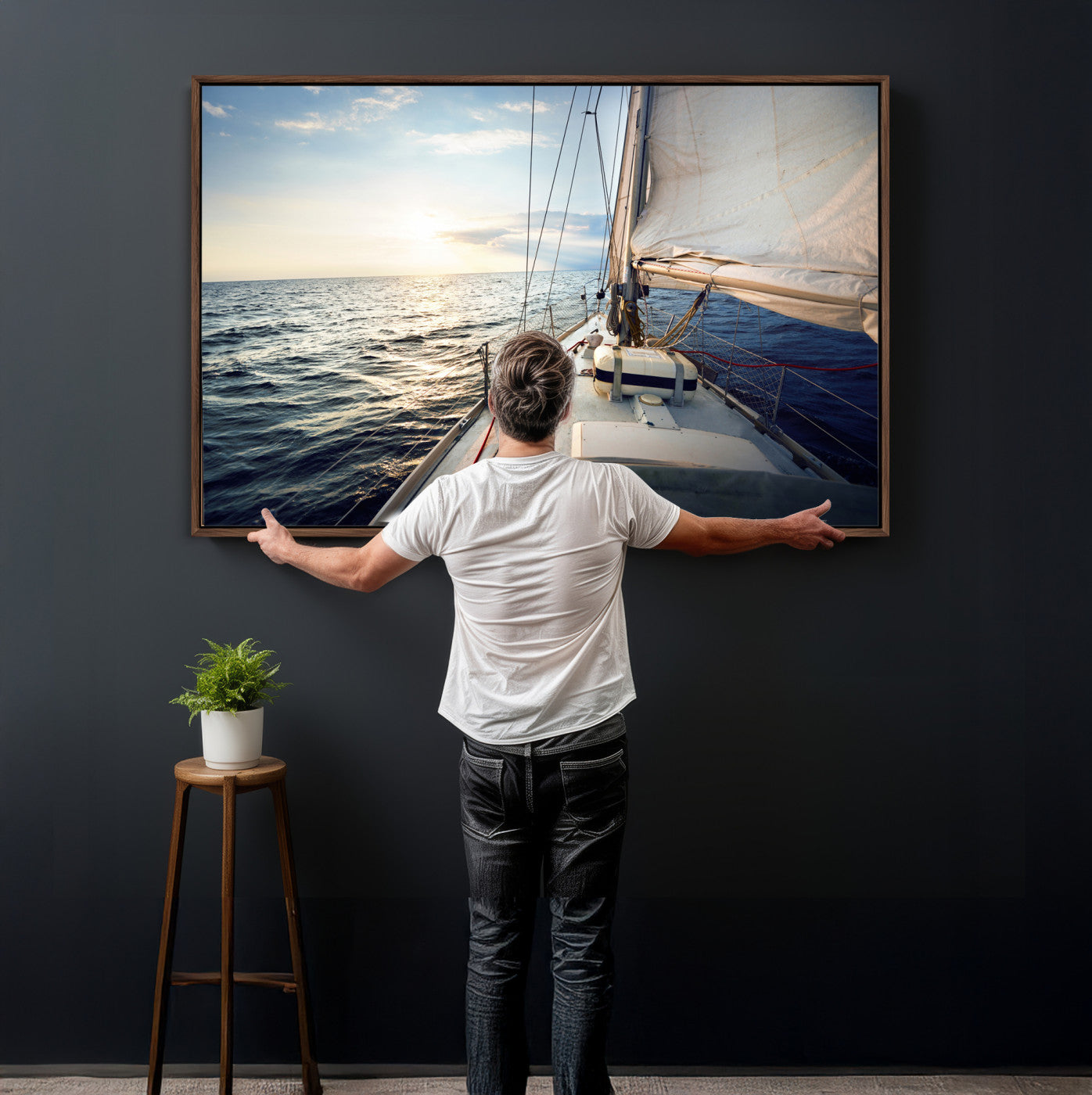 76381335-MGV-CV-36X24 - Sailboat Wall Art Canvas Print, Ocean Sunset Sailing Framed Artwork, Coastal Nautical Seascape Decor for Living Room Office Beach House