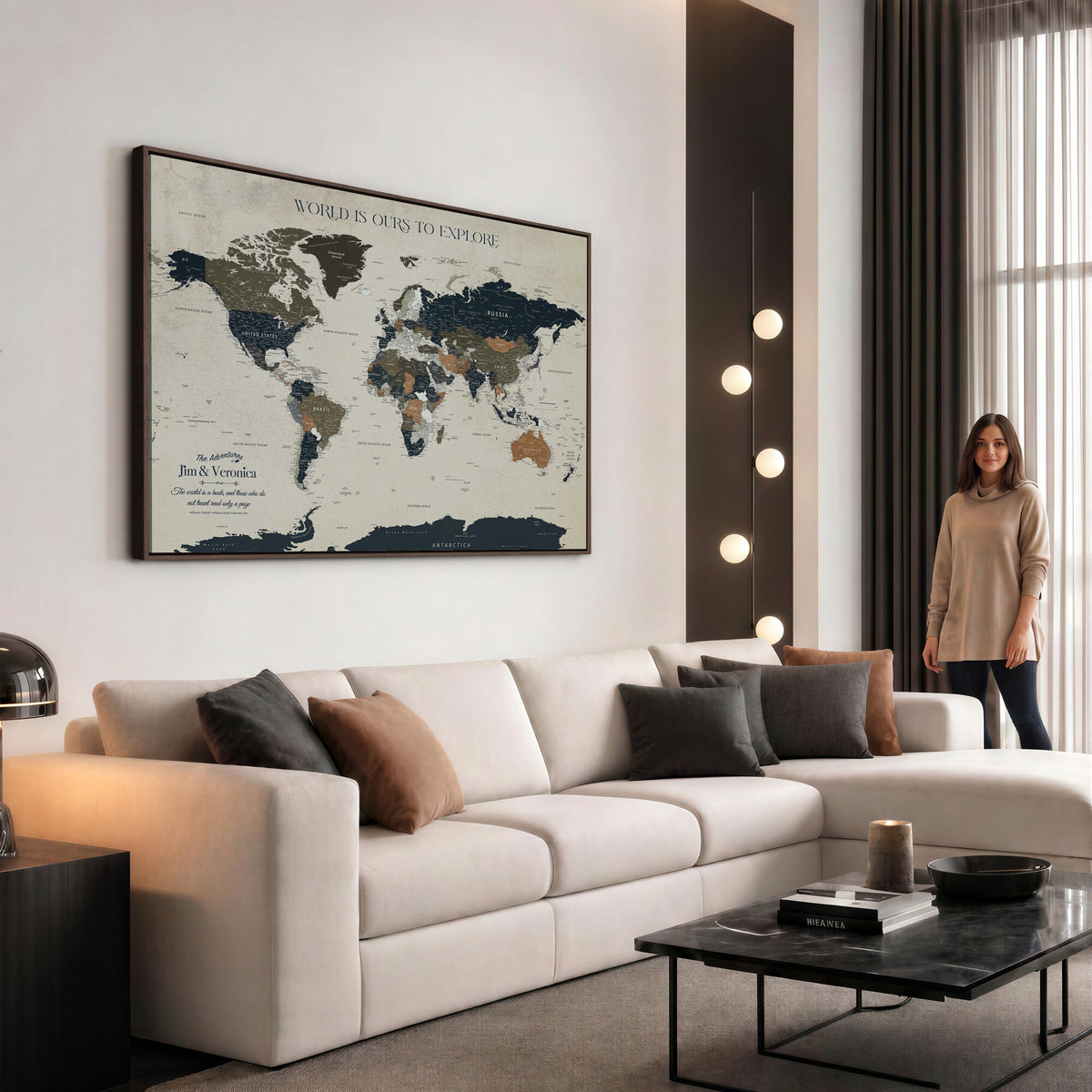 64110391126C-MGV-CV-36X24 - Custom Push Pin World Map Wall Art Canvas Print | Personalized Travel Tracker