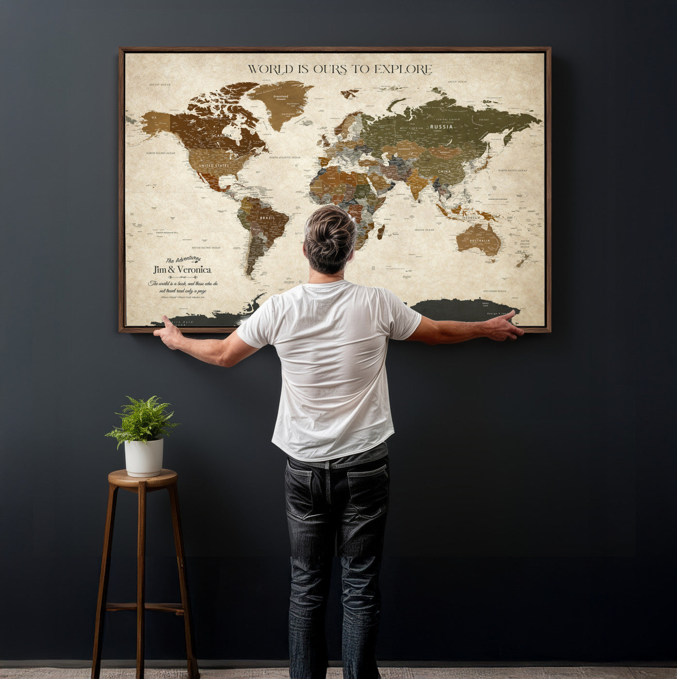 64110391126O-MGV-CV-36X24 - Custom Push Pin World Map Wall Art Canvas Print – Personalized Travel Tracker with Pins Framed Large for Home and Office Decor