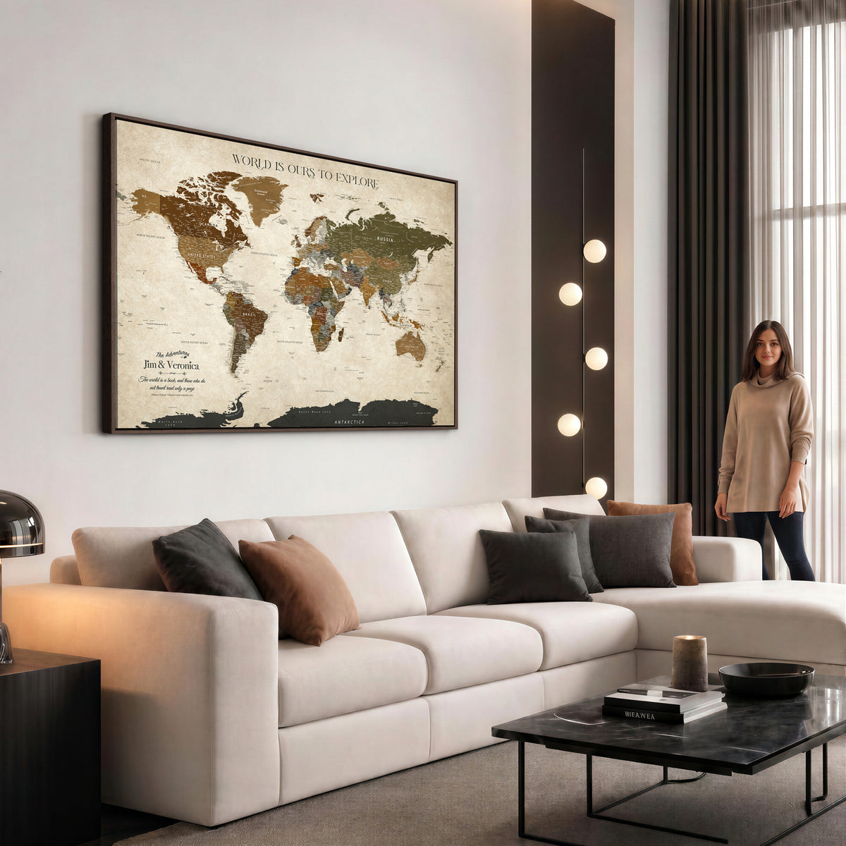 64110391126O-MGV-CV-36X24 - Custom Push Pin World Map Wall Art Canvas Print | Travel Tracker With Pins