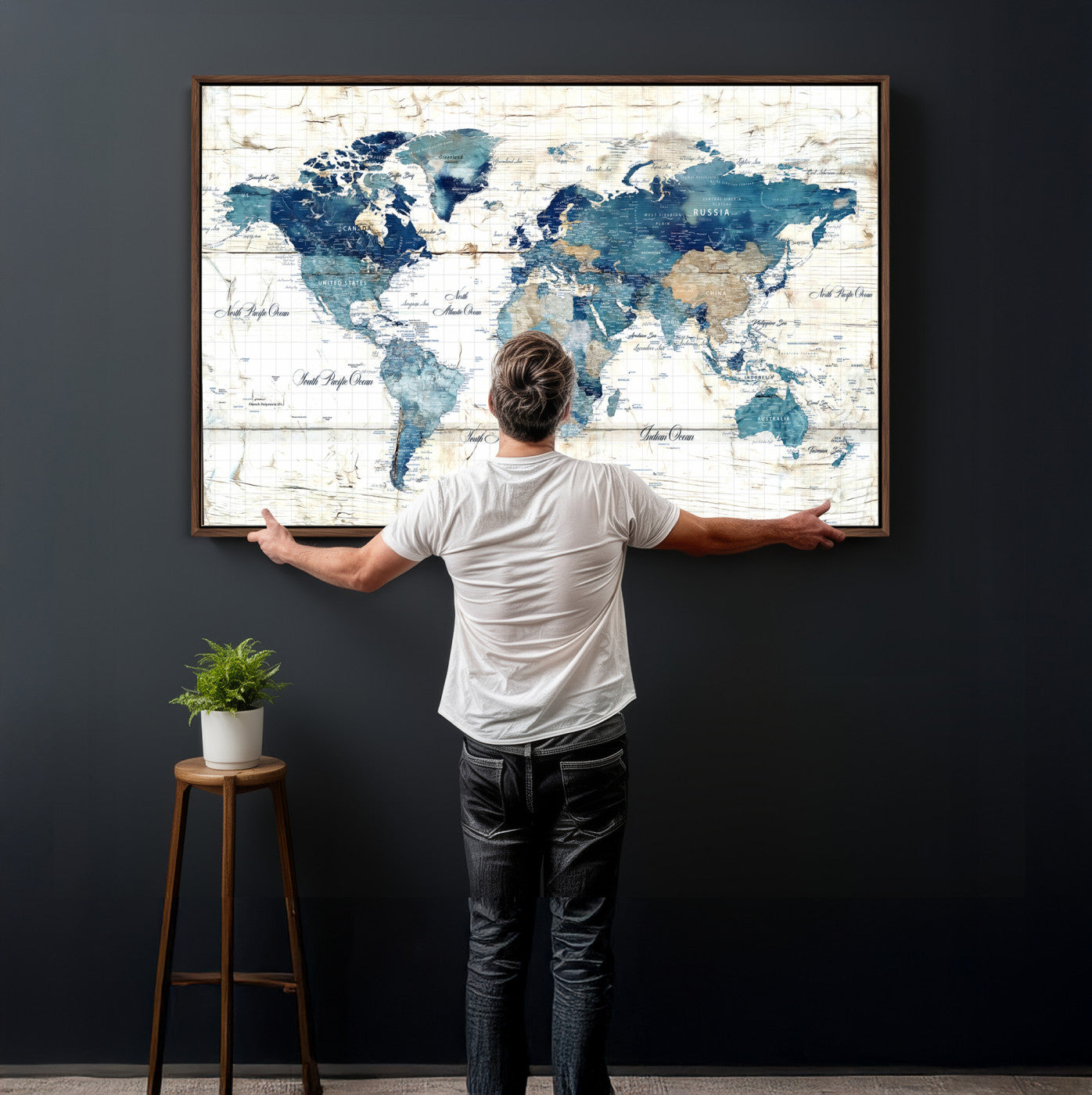 86799232-MGV-CV-36X24 - Watercolor World Map Canvas Wall Art Print – Abstract Colorful Travel Wall Decor
