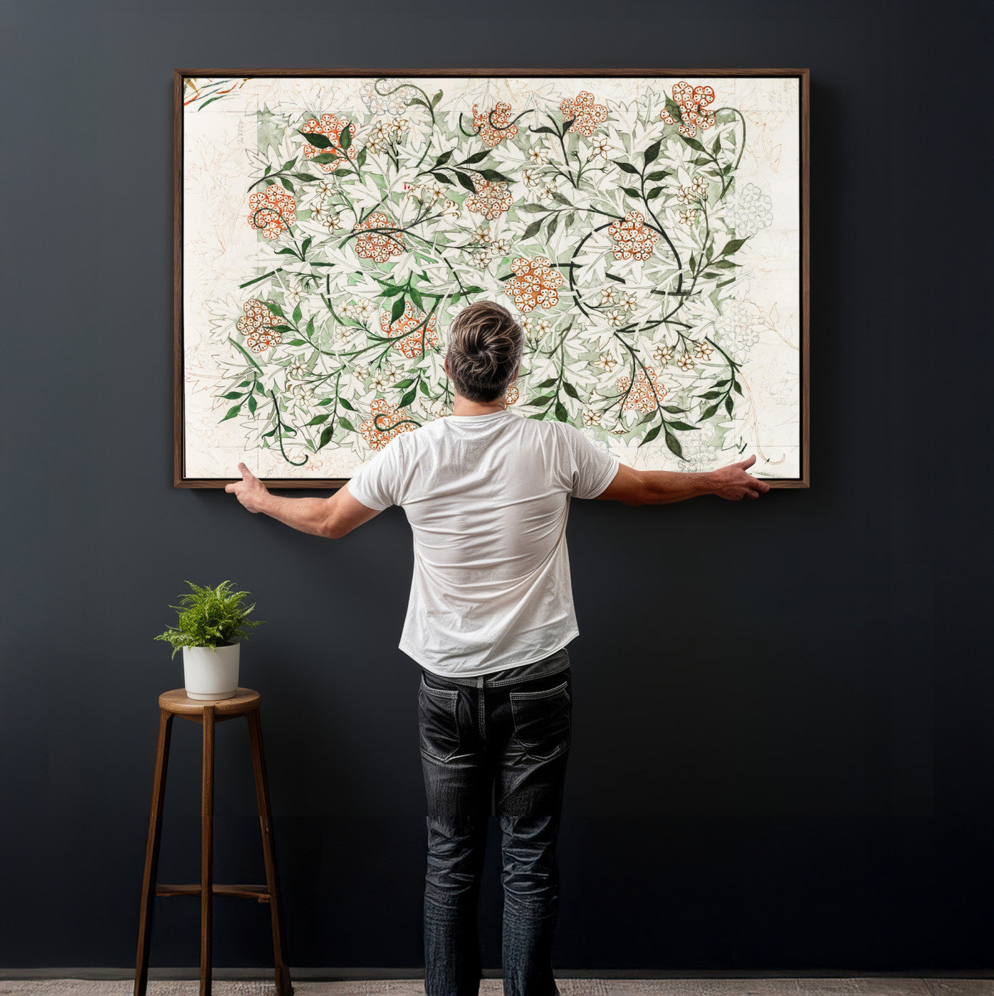 17622011W-MGV-CV-36X24 - William Morris Jasmine Flower Wall Art Canvas Print, Botanical Floral Canvas Print, Vintage Cottagecore Wall Decor, Framed Nature Artwork Ready to Hang