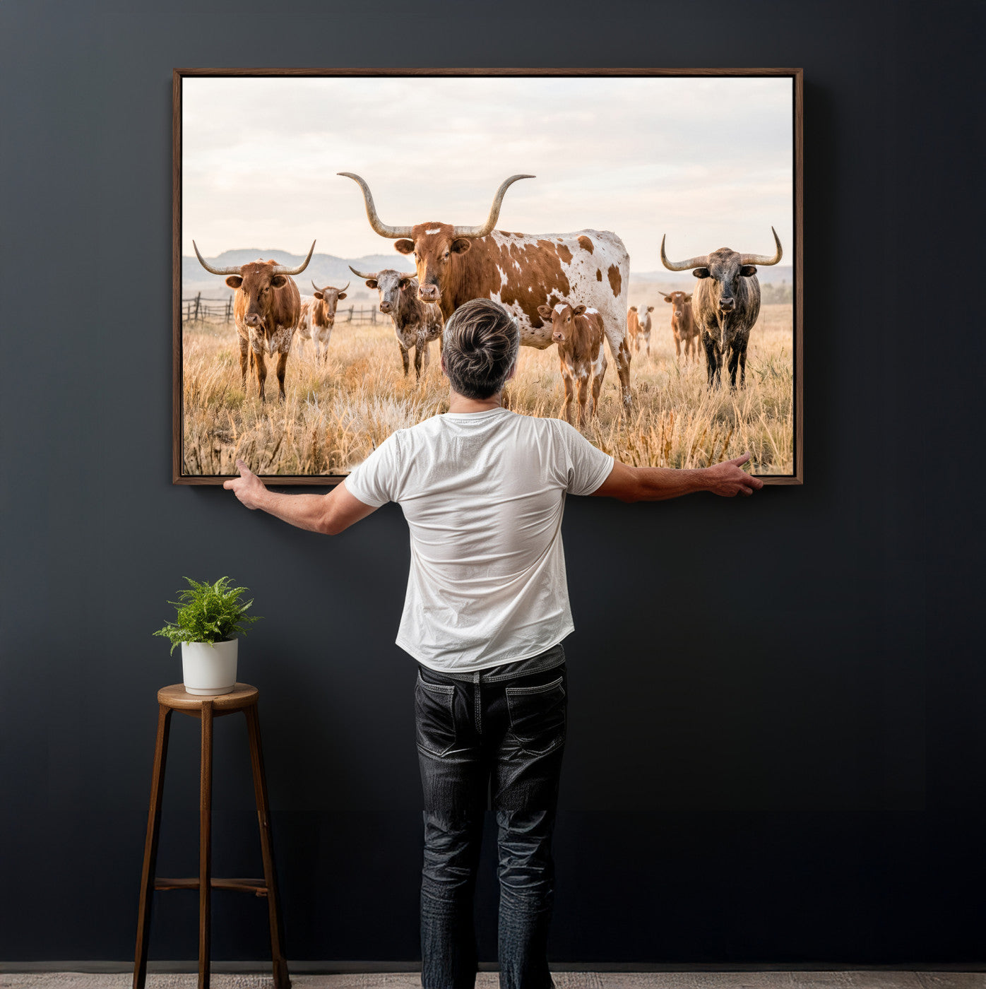 62336425AC-MGV-CV-36X24 - Texas Longhorn Canvas Wall Art, Rustic Farm Animal Photography Print, Farmhouse Country Decor, Western Ranch Art